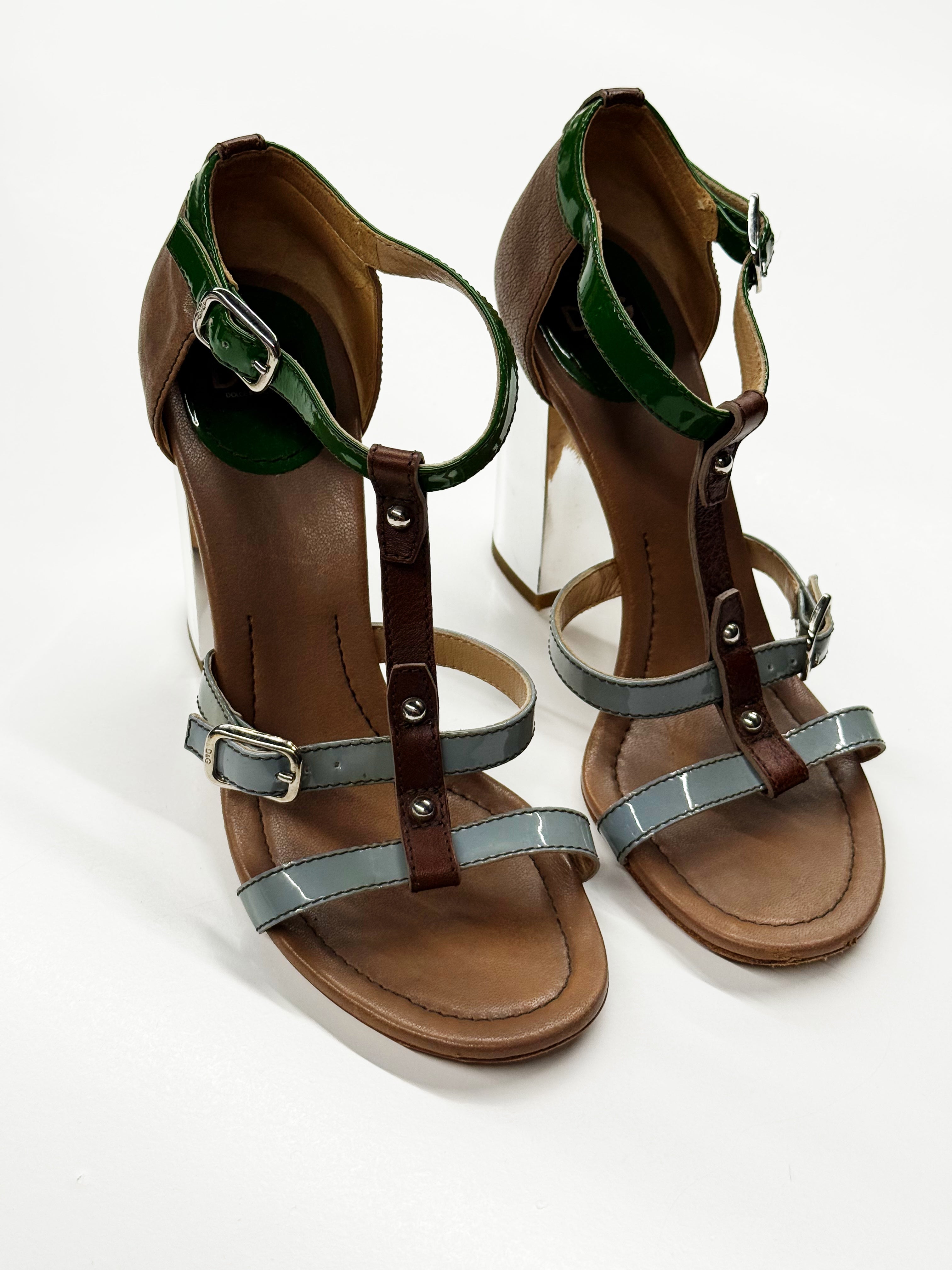 D&G Patent Leather and Calfskin Heeled Sandals