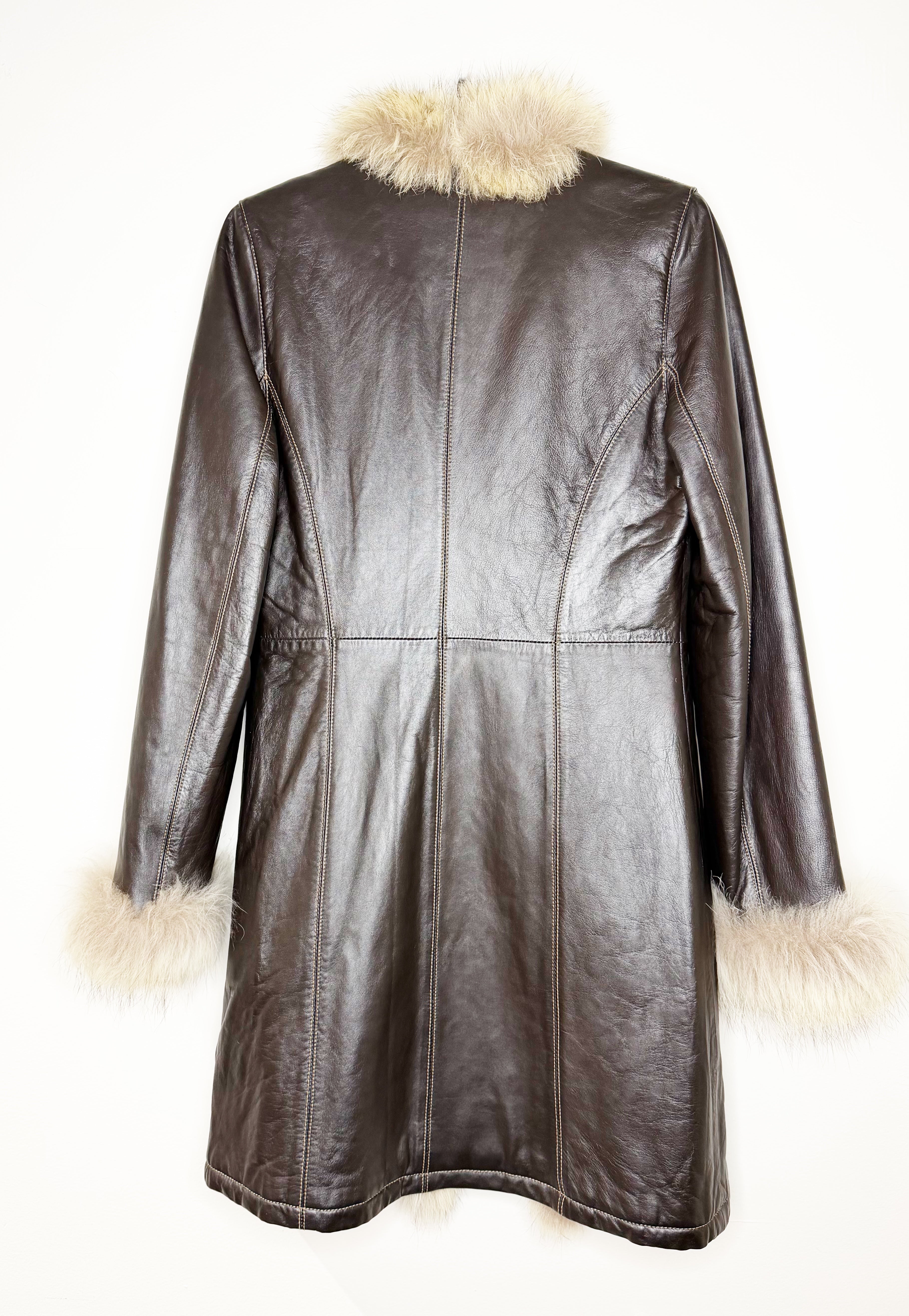WORLD by Patricia Leather Coat with Fur Trim