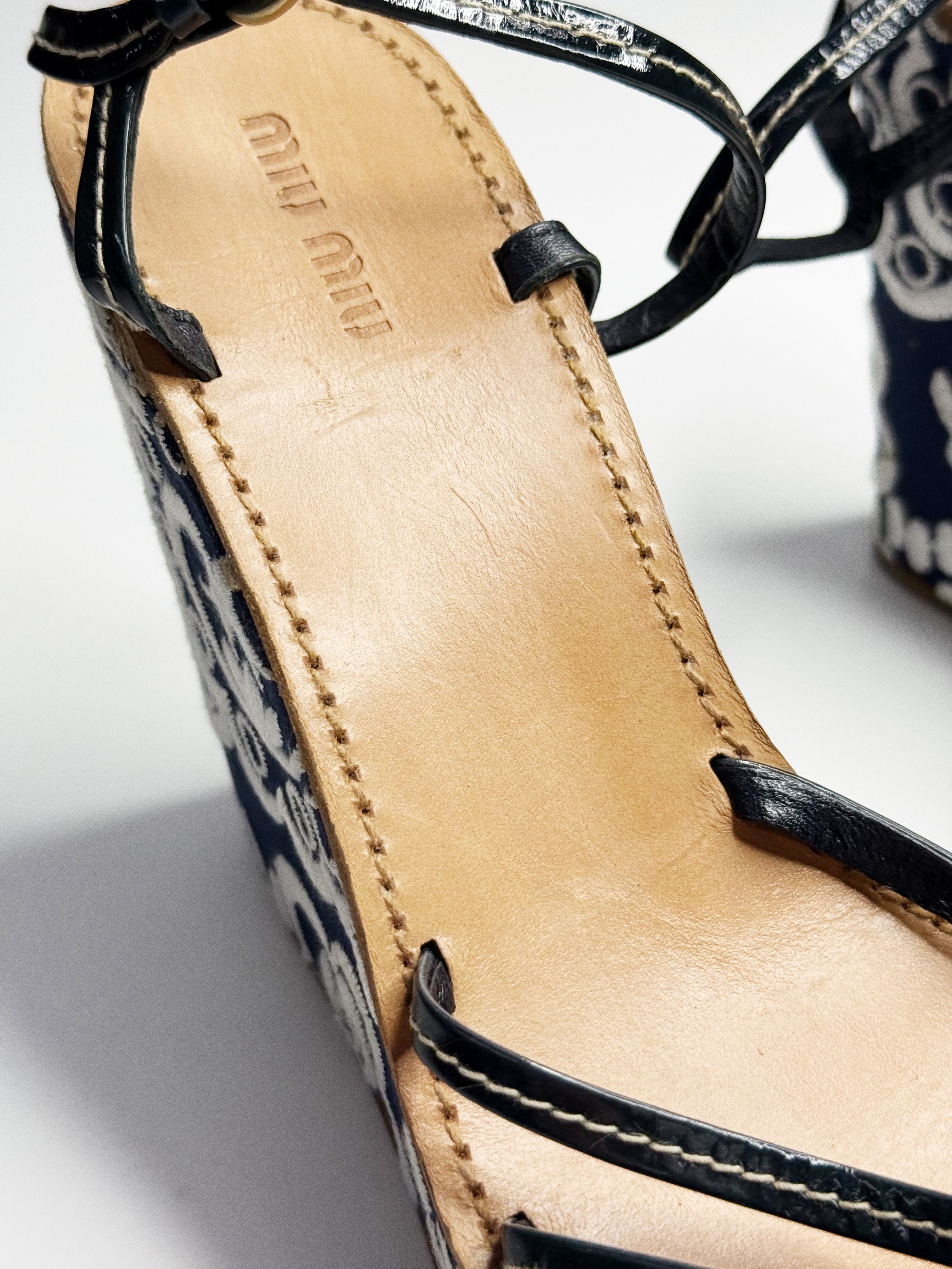 Miu Miu Embroidered Wedge Sandals