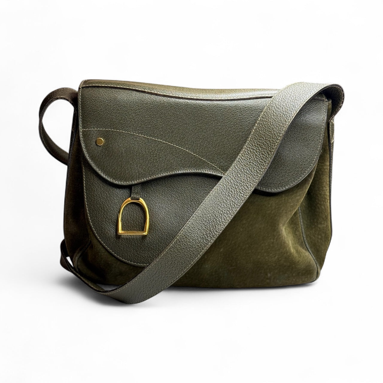 Vintage Gucci Green Suede & Leather Shoulder Bag