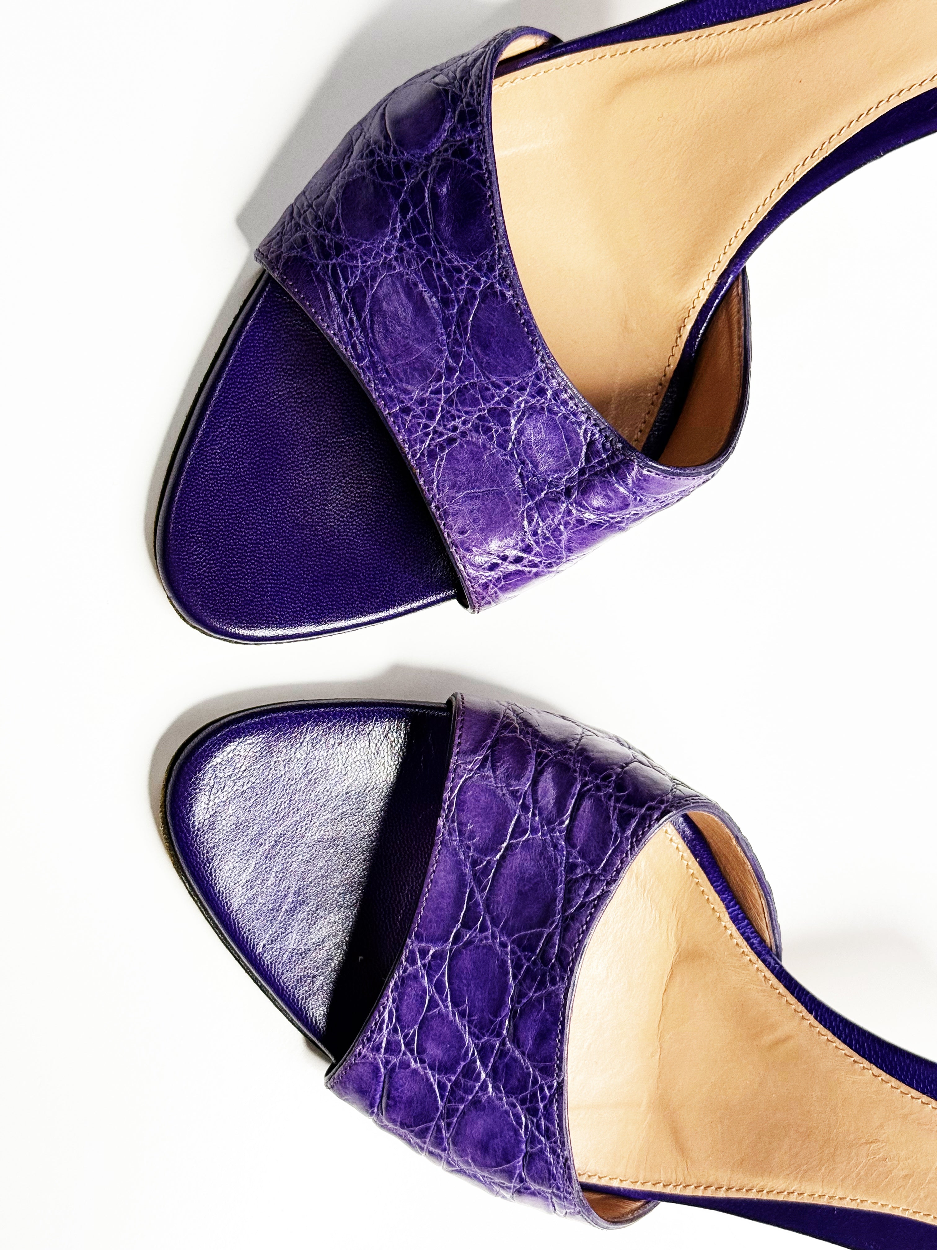 GUCCI Purple Croc-Effect Leather Mules