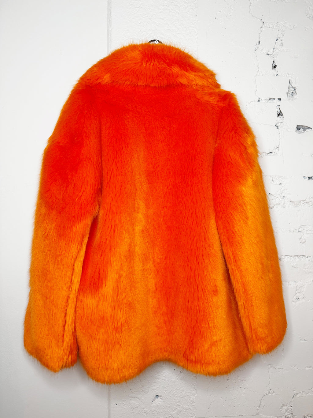 Diane von Furstenberg Faux Fur Coat in Tangerine - M