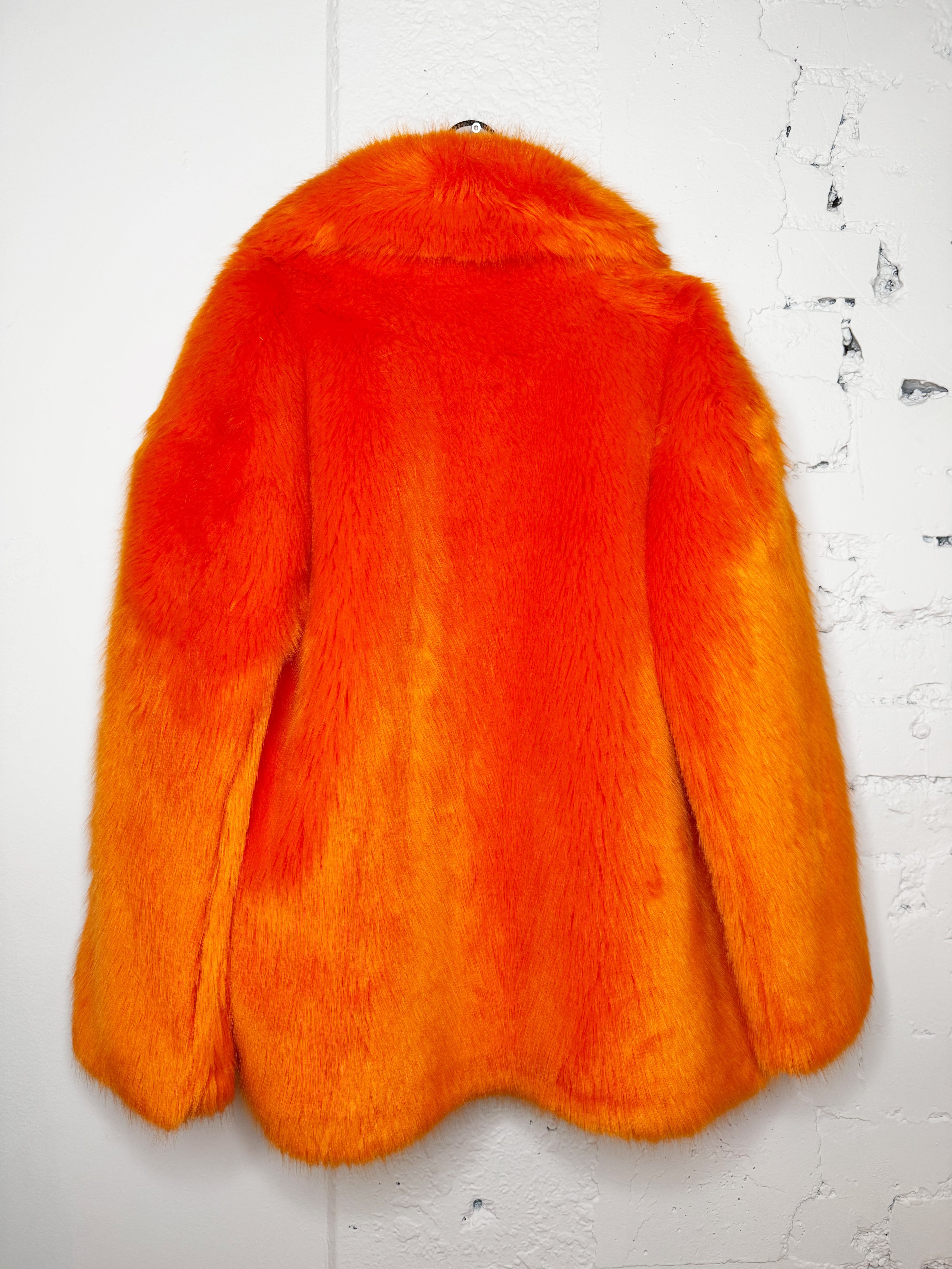 Diane von Furstenberg Faux Fur Coat in Tangerine - M