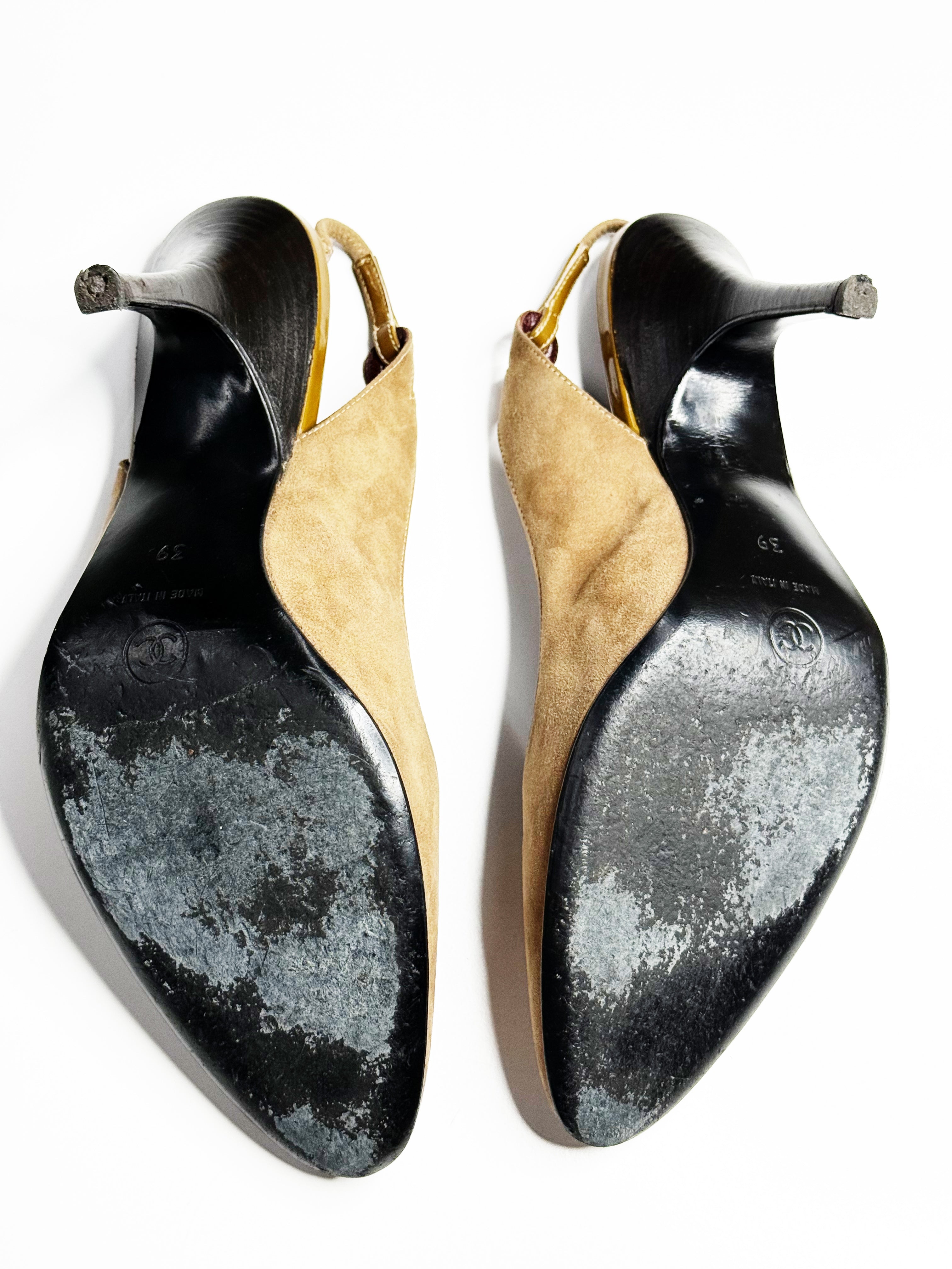 CHANEL Slingback Heels with Patent Trim