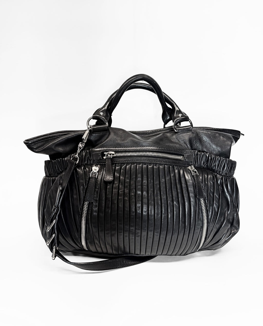 MIU MIU Black Pleated Leather Satchel Bag