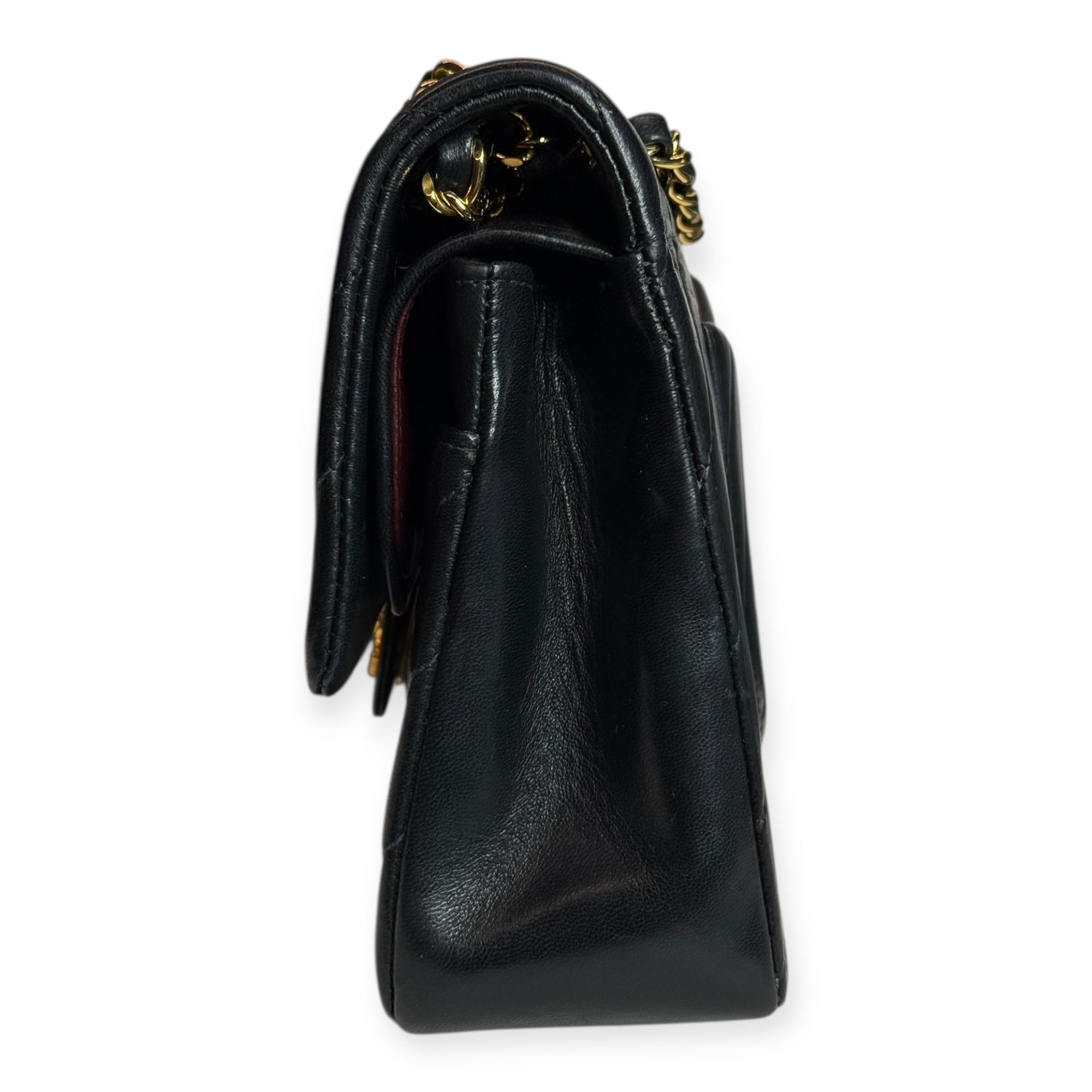 Chanel Vintage Double Flap Medium Chevron Bag — Black Lambskin, 24K