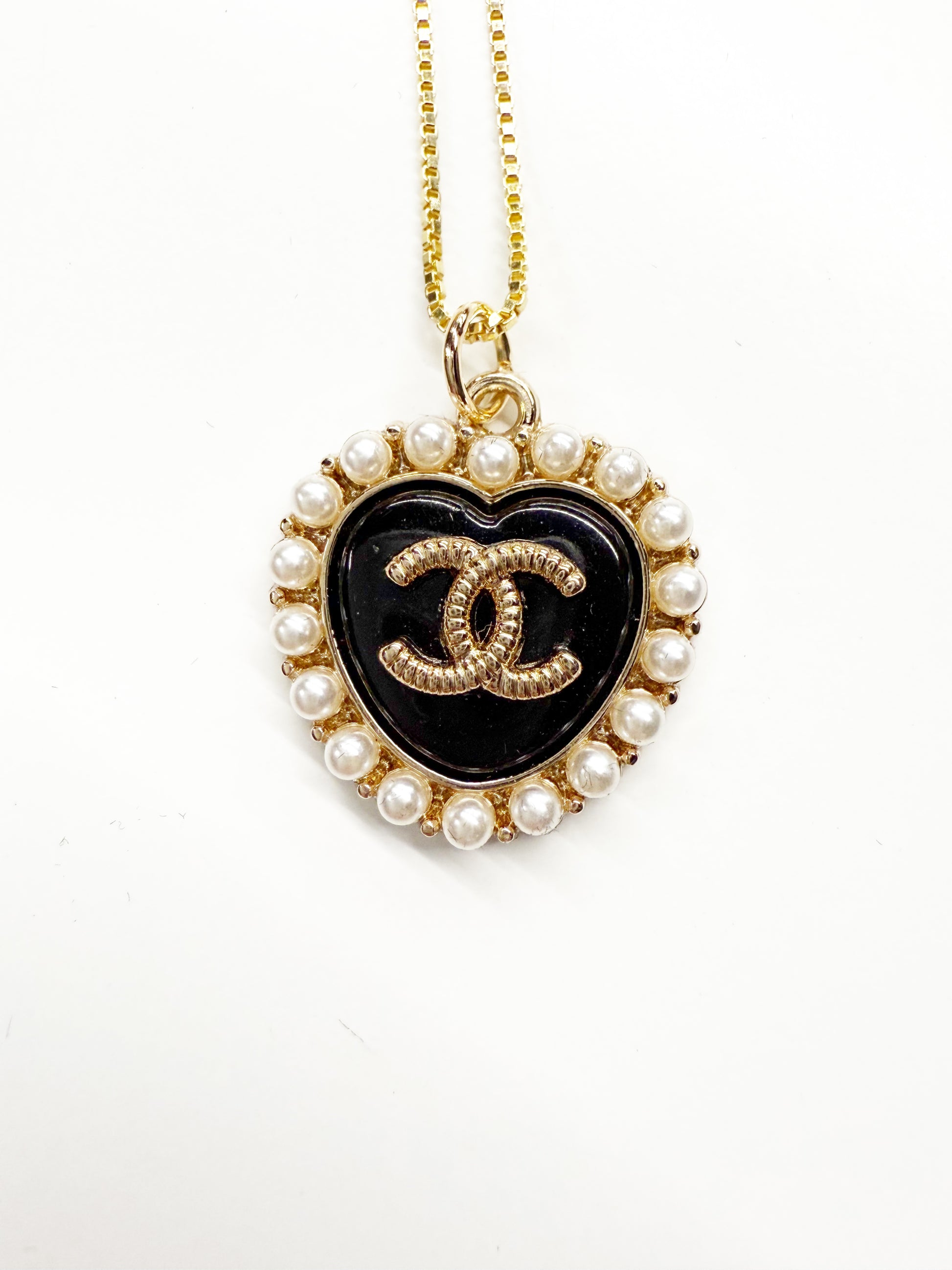 Vintage Chanel Heart Pendant Necklace with Pearls