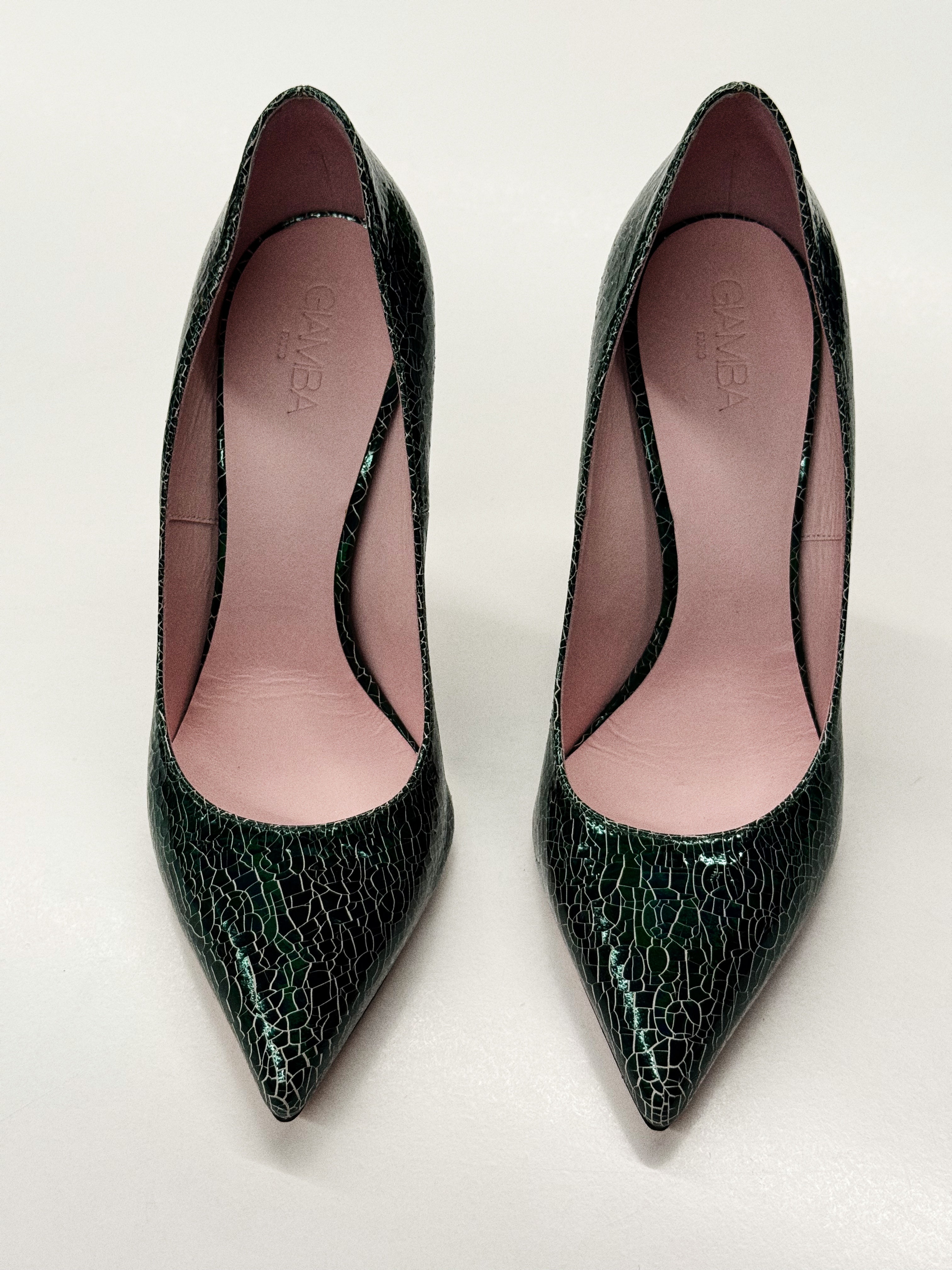 Giamba Paris Green Embossed Leather Pumps