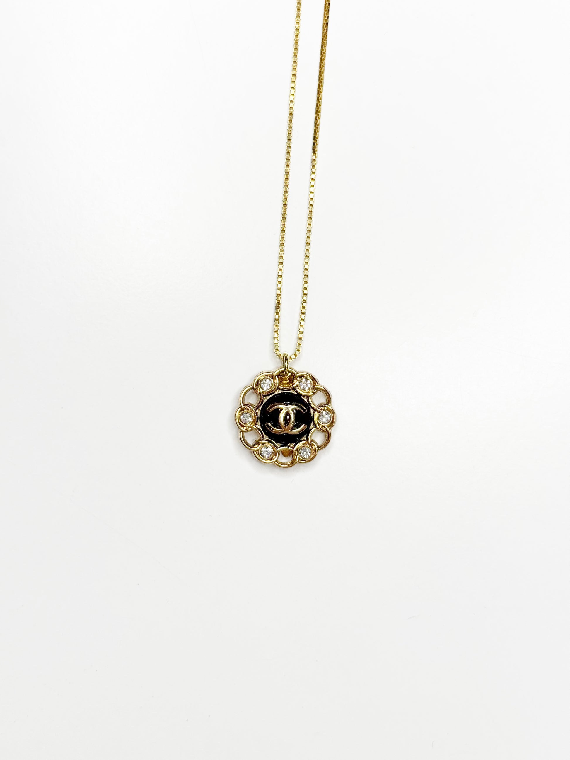 Vintage Chanel Round Crystal Pendant Necklace
