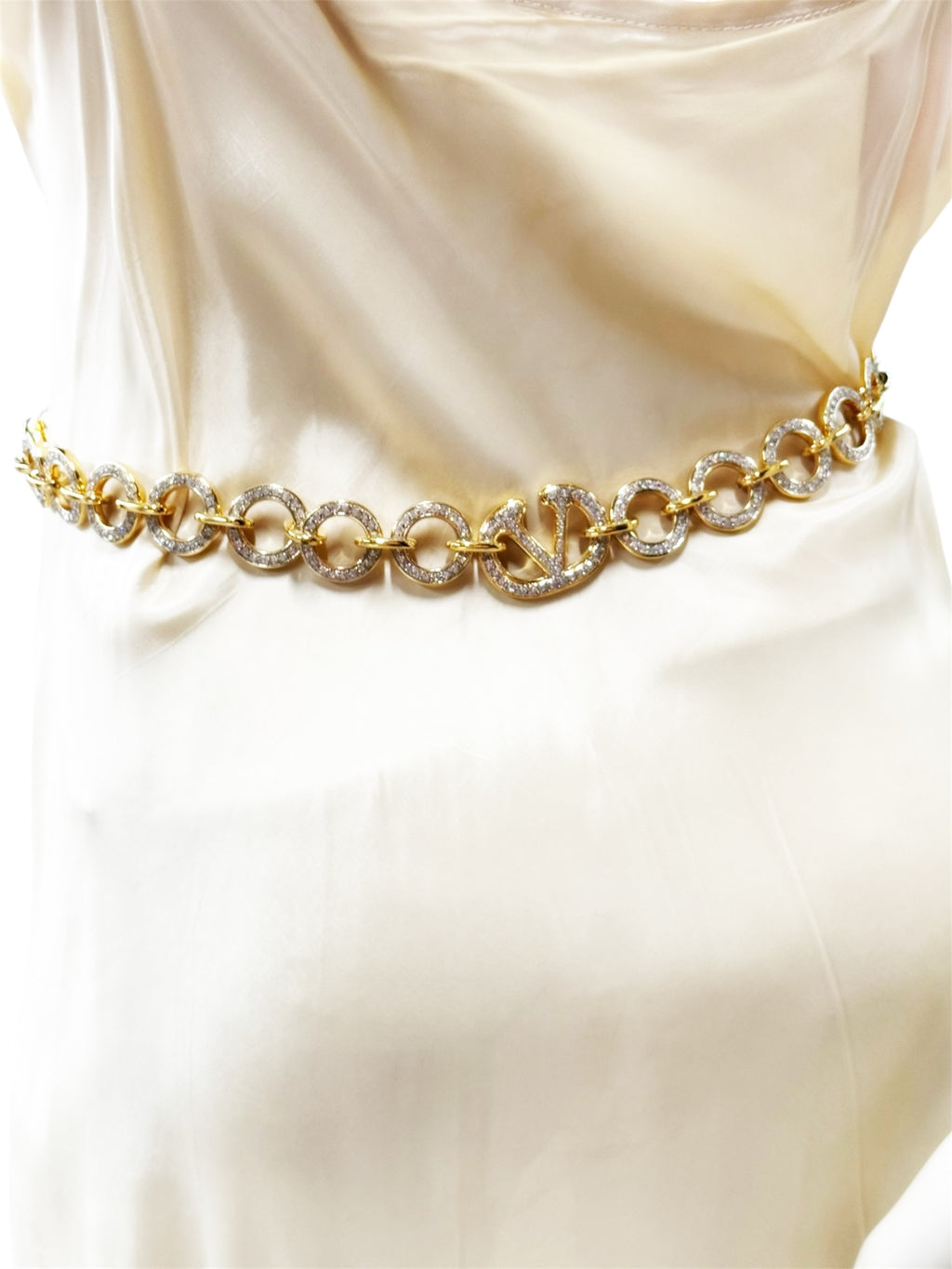 Valentino Crystal Logo Chain Bel