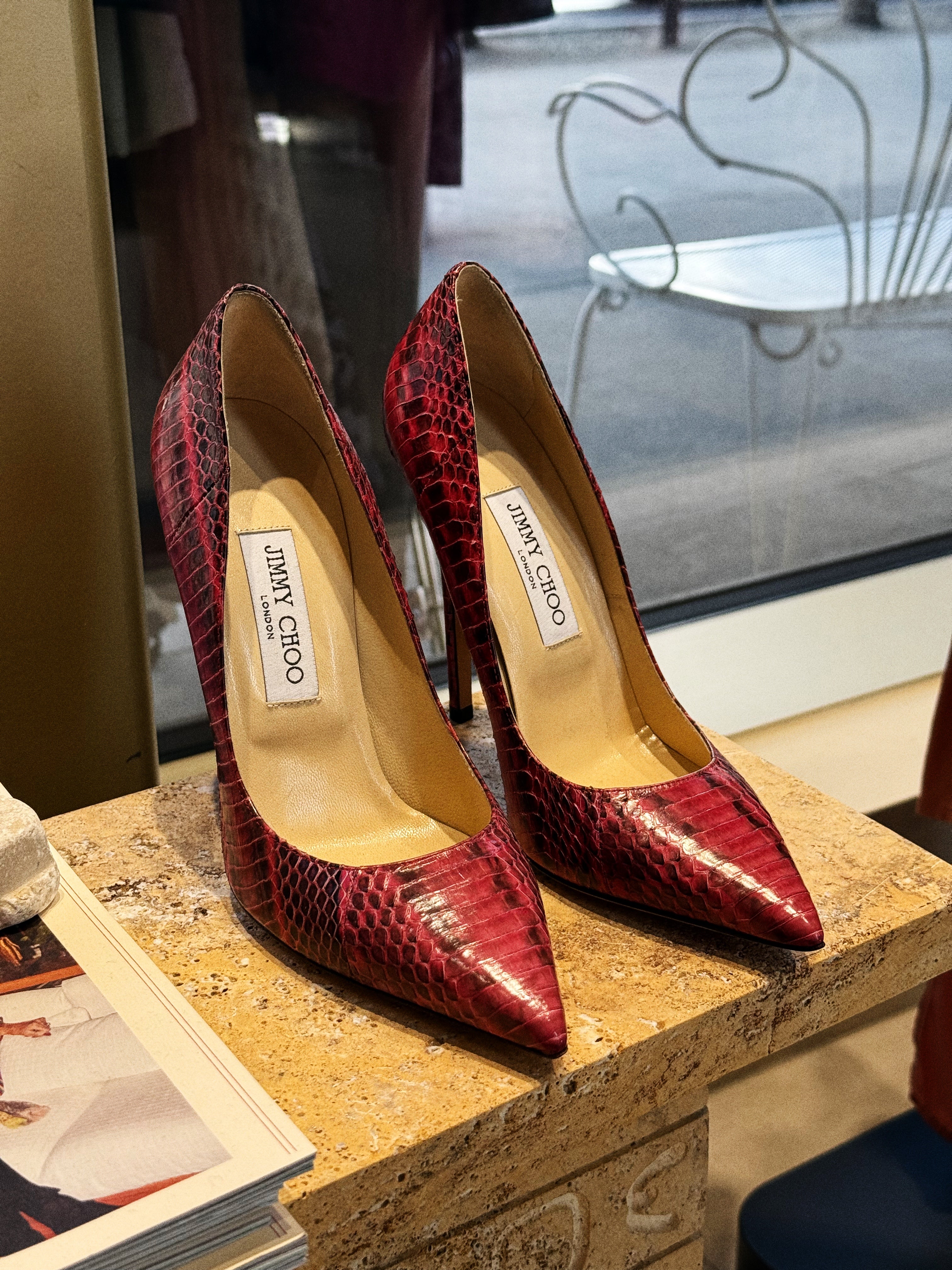 Jimmy Choo Red Python-Effect Leather Pumps