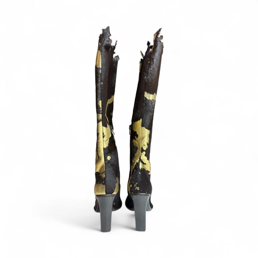 DÉBUT BLACK AND GOLD LEATHER BOOTS