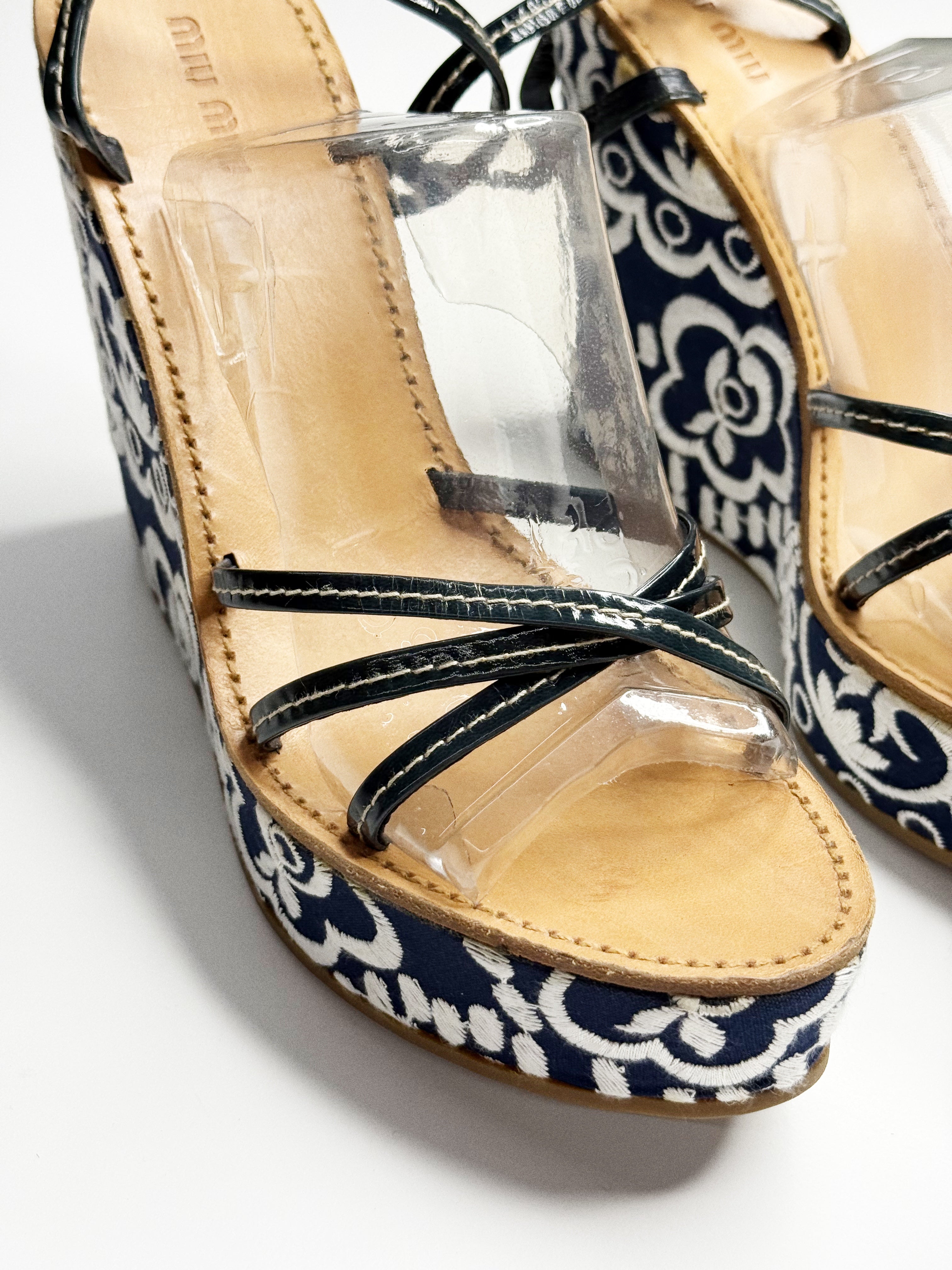 Miu Miu Embroidered Wedge Sandals