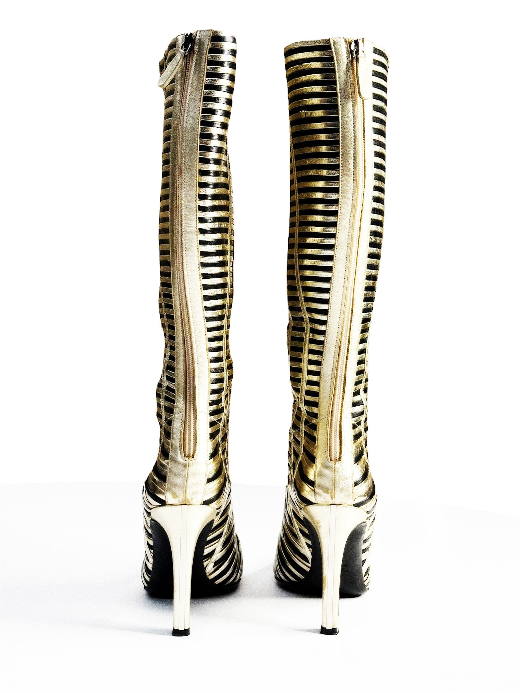 Valentino Garavani Metallic Striped Knee-High Boots