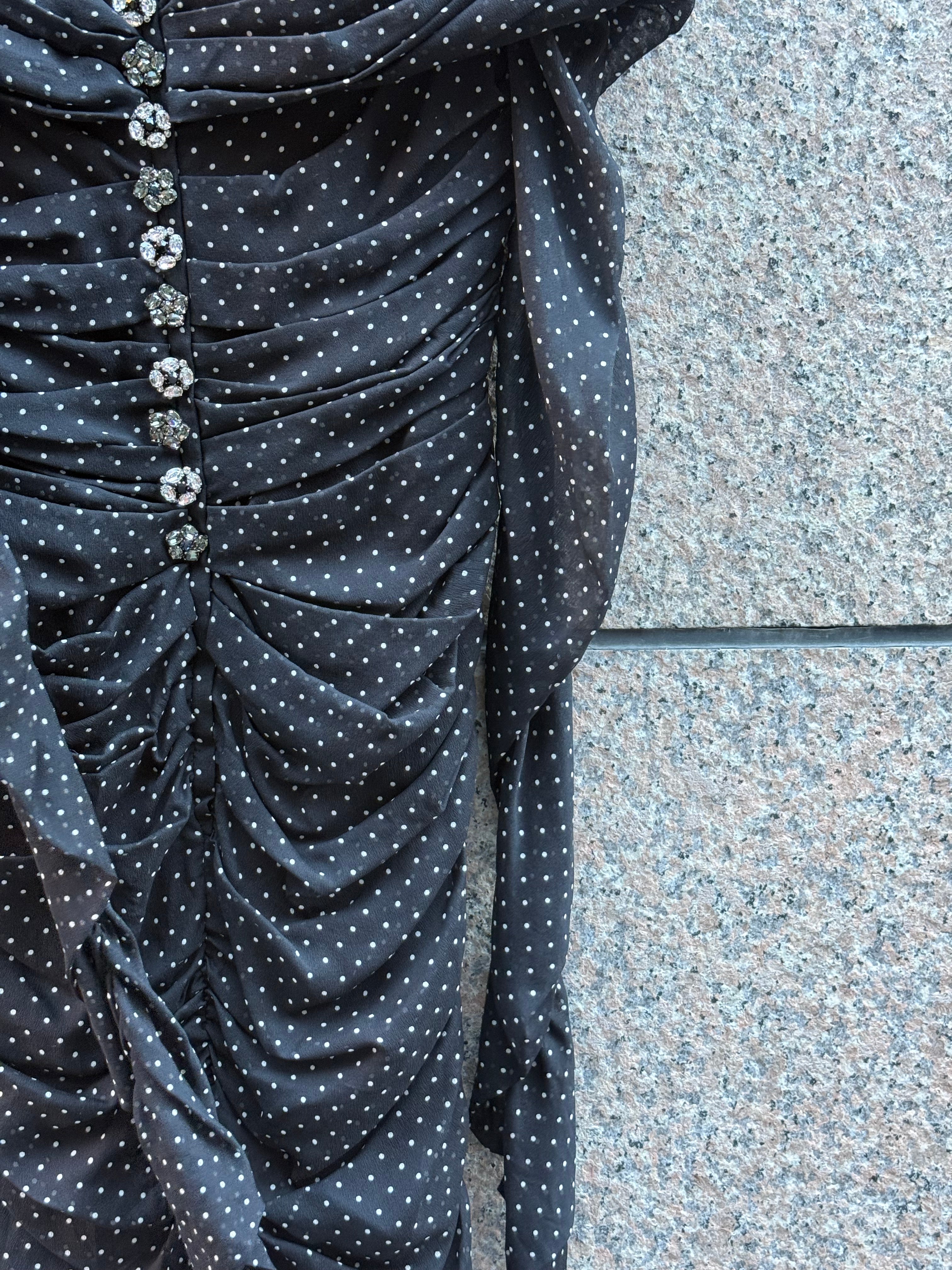 Dolce & Gabbana Black Polka Dot Ruched Dress