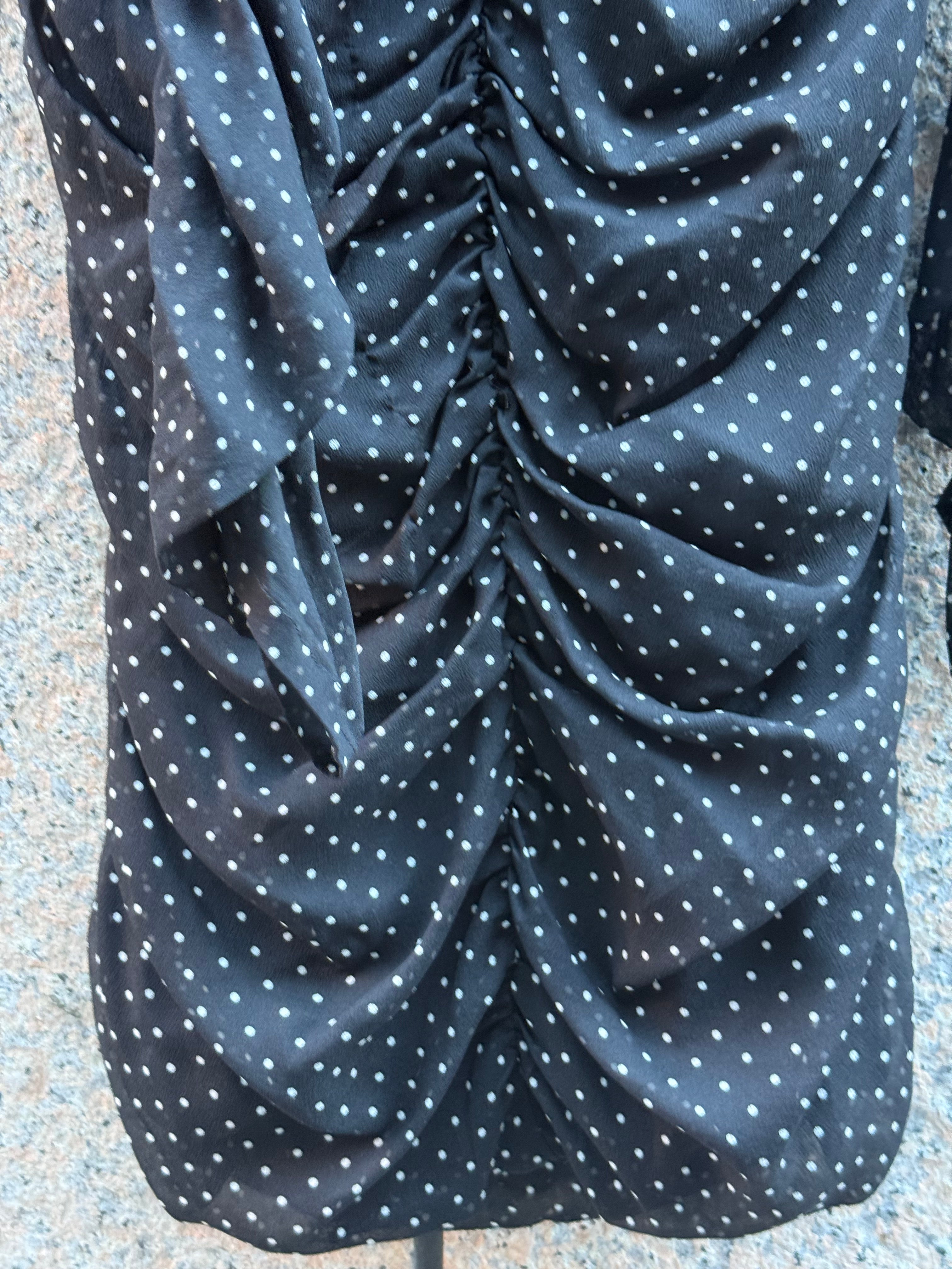 Dolce & Gabbana Black Polka Dot Ruched Dress