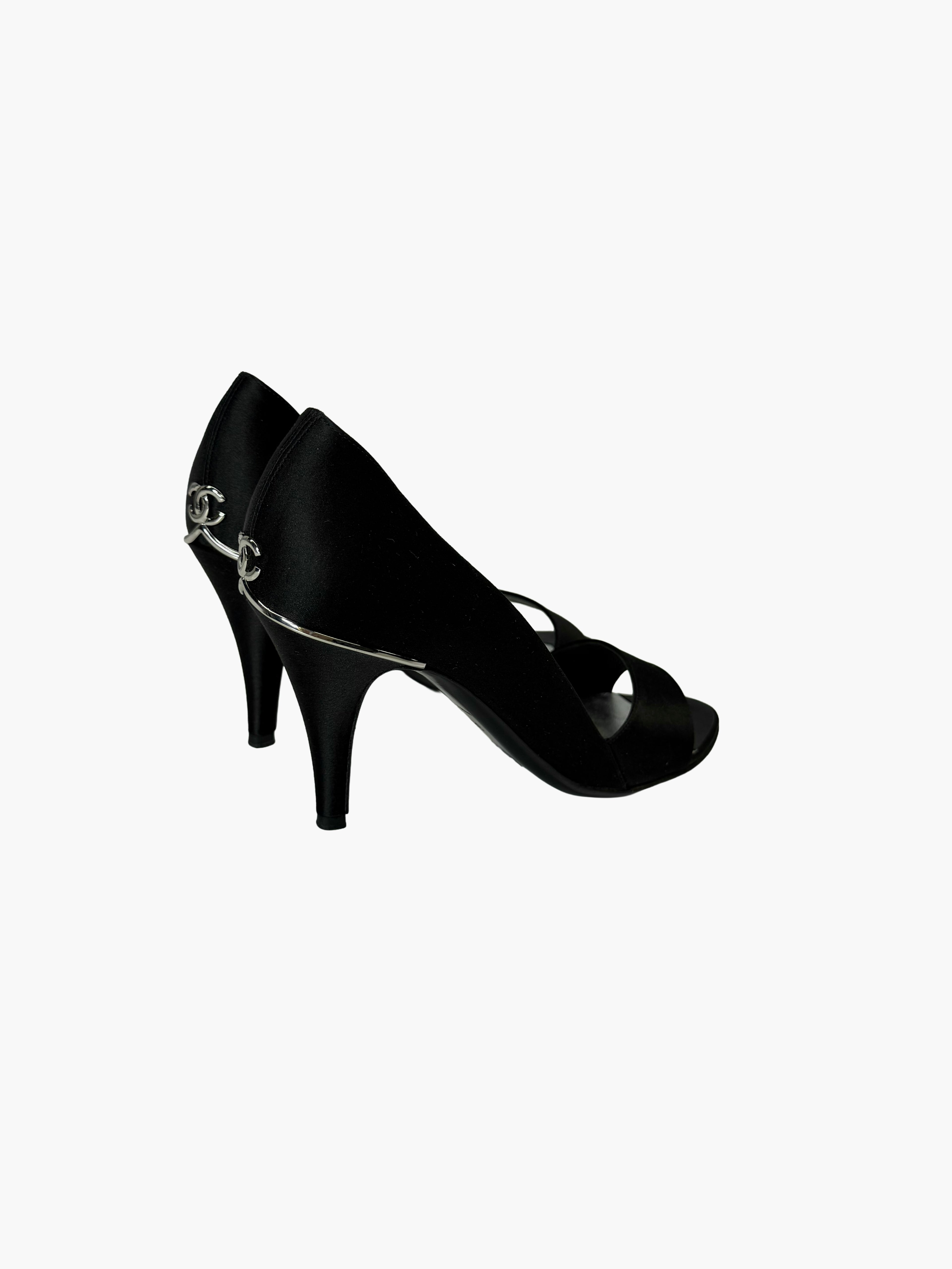 Chanel black satin heels