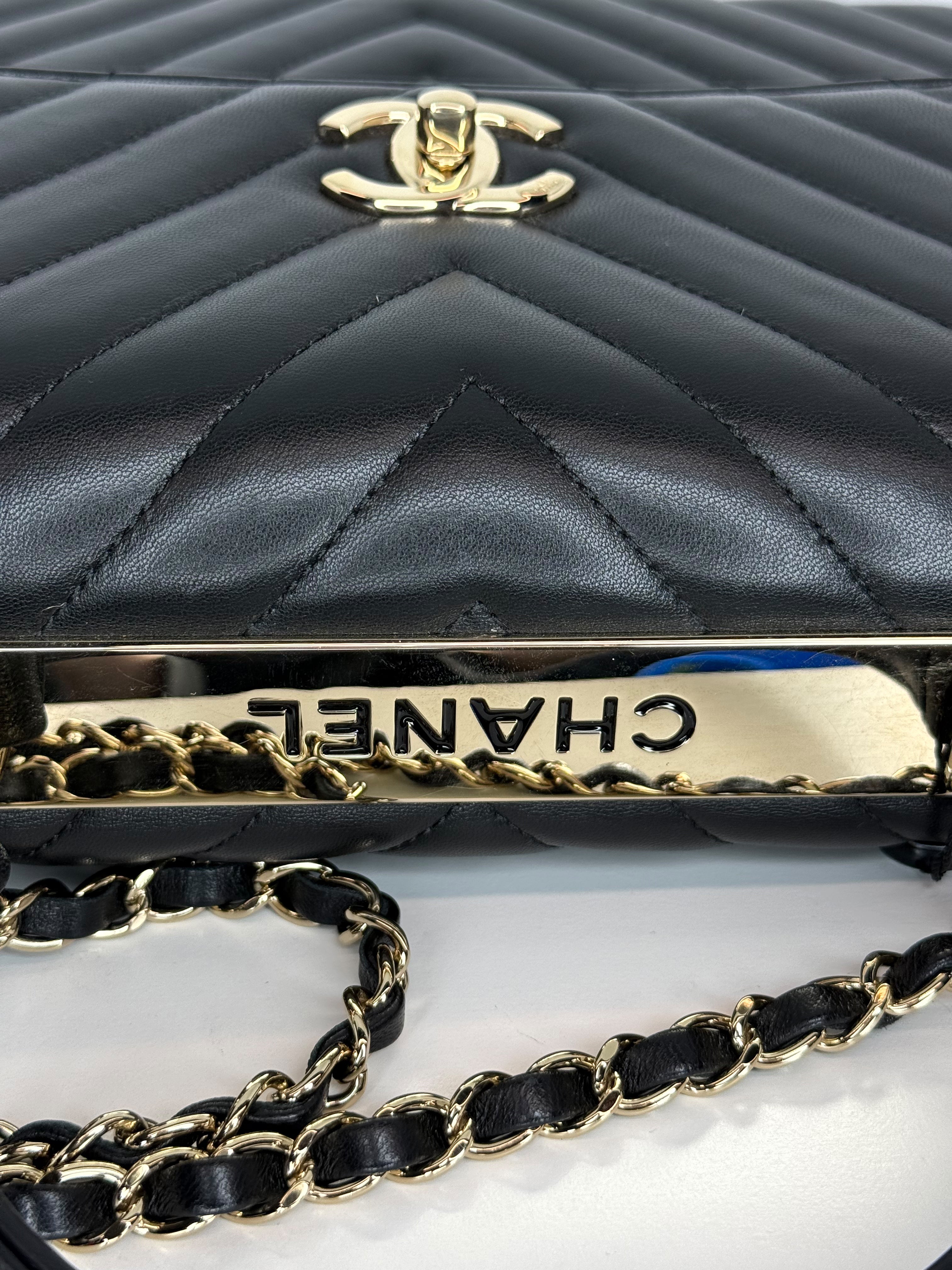 Chanel Chevron Caviar Top Handle Bag — Black Lambskin, Gold Hardware