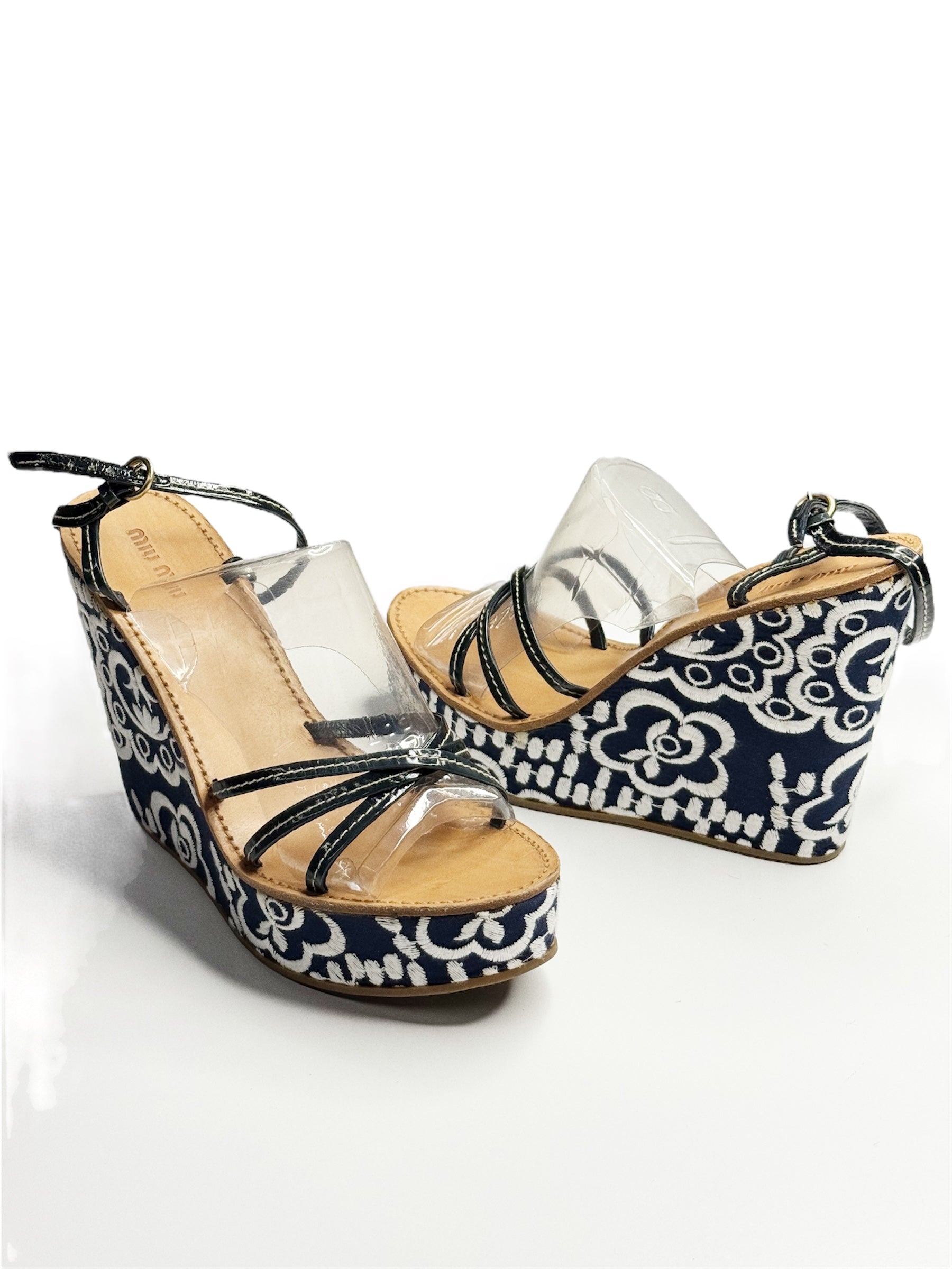 Miu Miu Embroidered Wedge Sandals