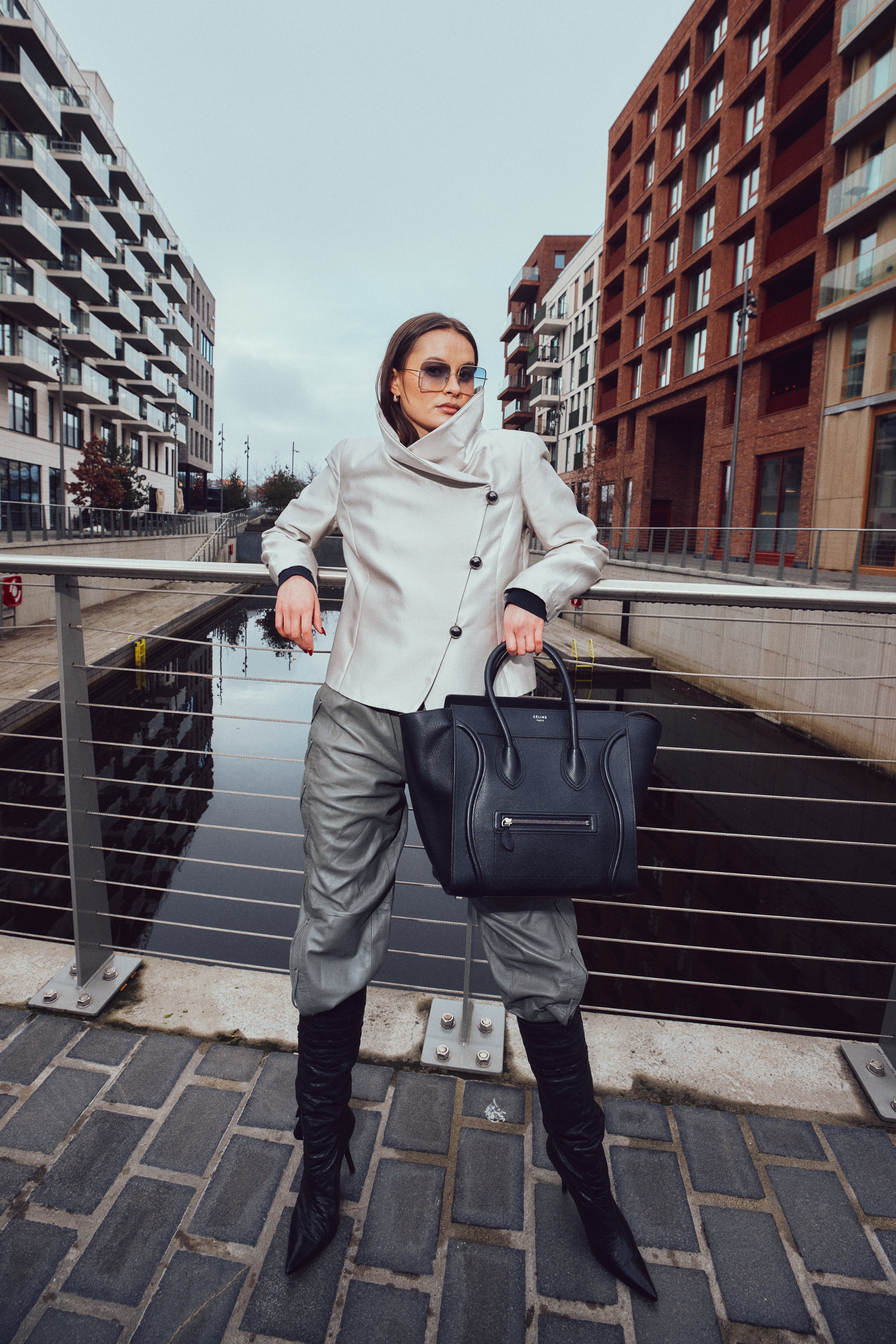 Emporio Armani Light Grey Silk Blazer and Skirt Set