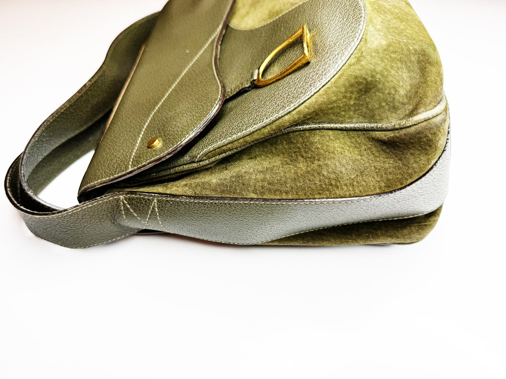 Vintage Gucci Green Suede & Leather Shoulder Bag