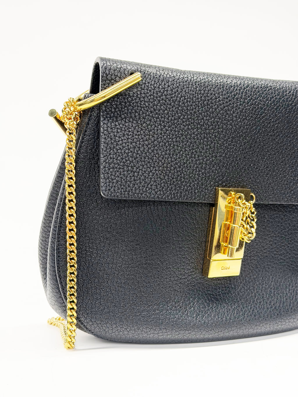 Chloé Drew Black Grained Leather Chain Shoulder Bag Gold Hardware 2015