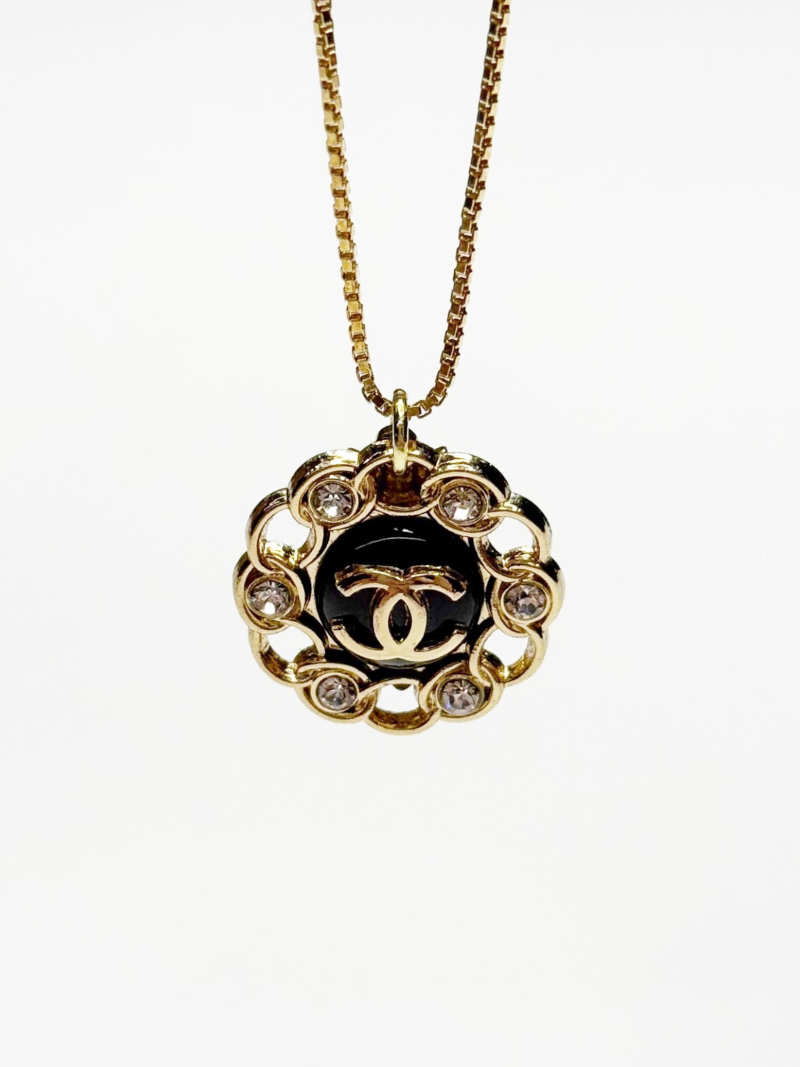 Vintage Chanel Round Crystal Pendant Necklace