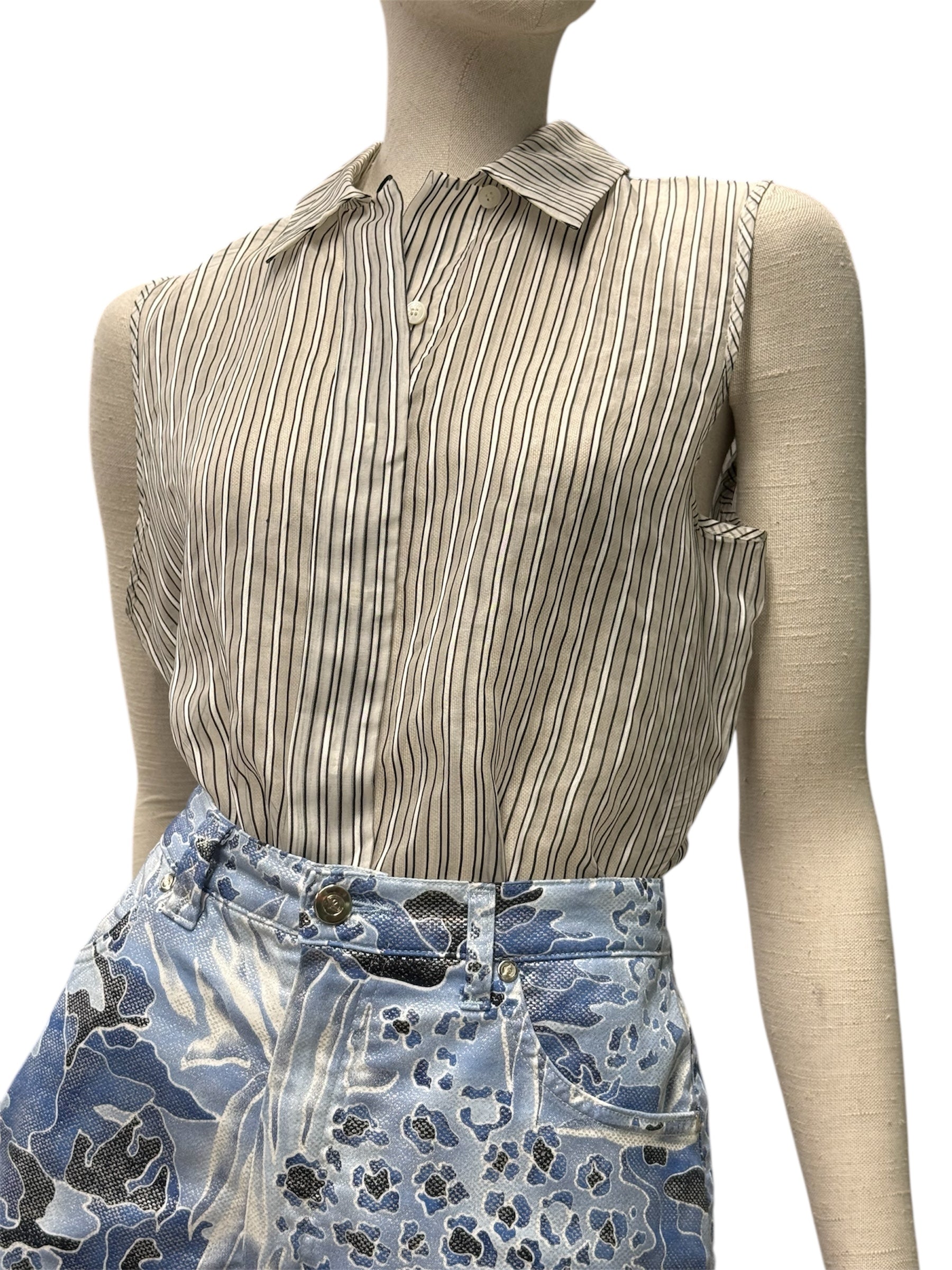 Yves Saint Laurent Variation Striped Sleeveless Blouse