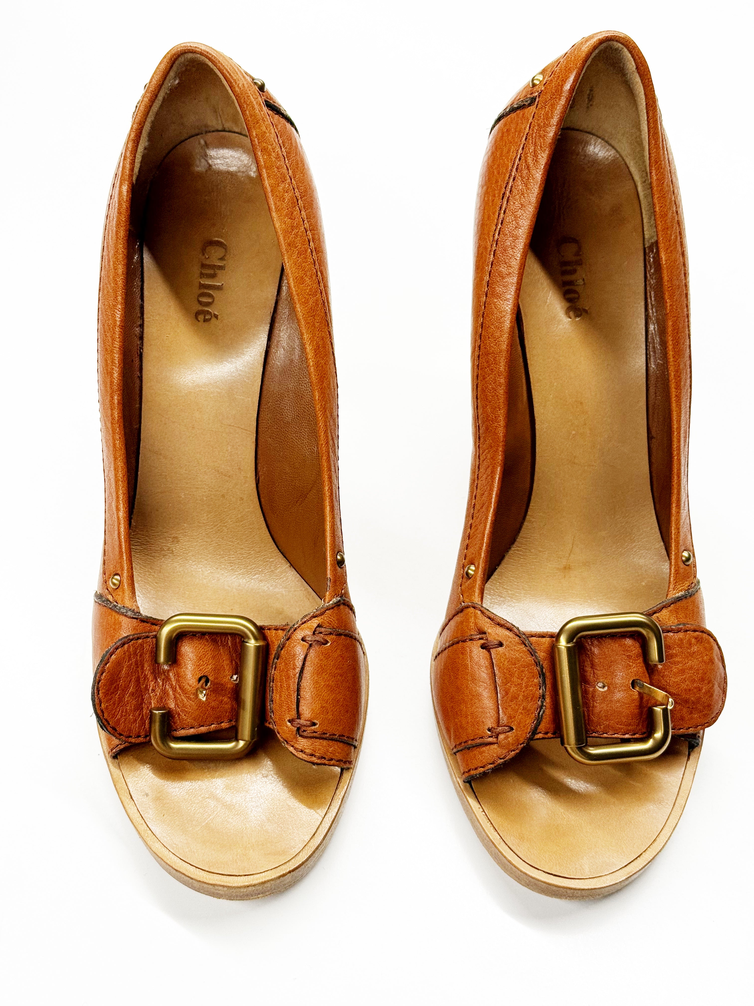 Chloé Tan Peep-Toe Heels