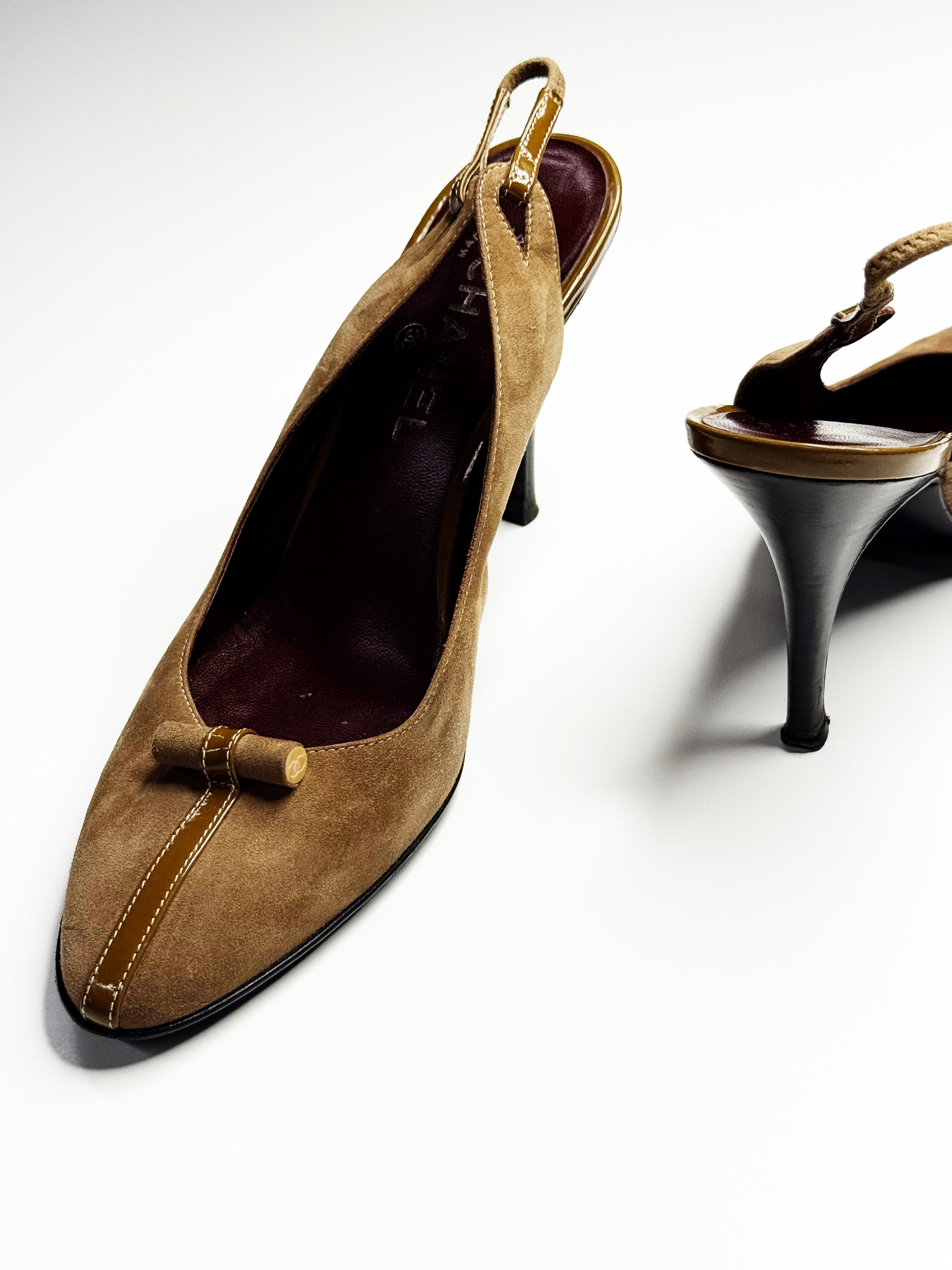 CHANEL Slingback Heels with Patent Trim