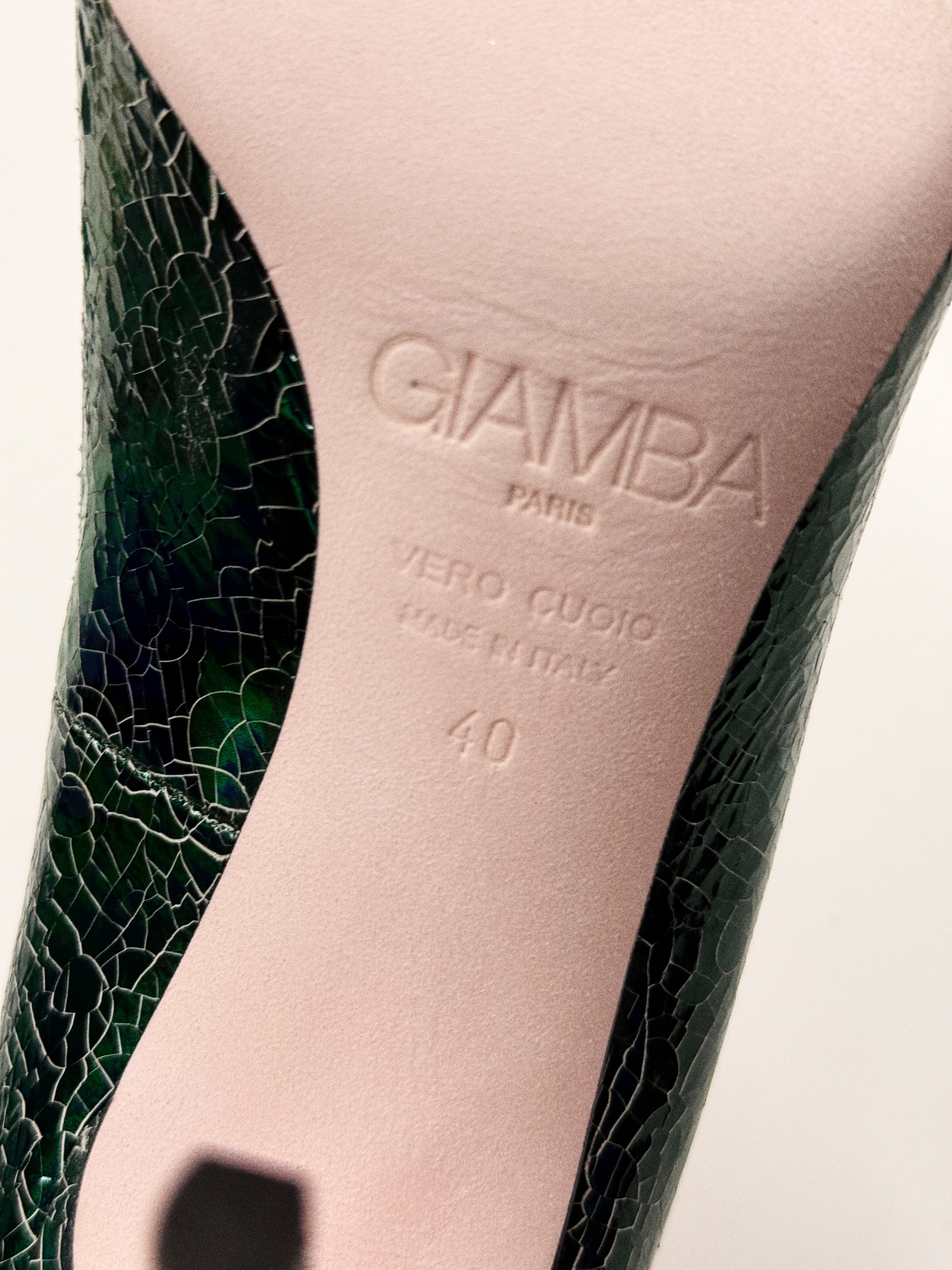 Giamba Paris Green Embossed Leather Pumps