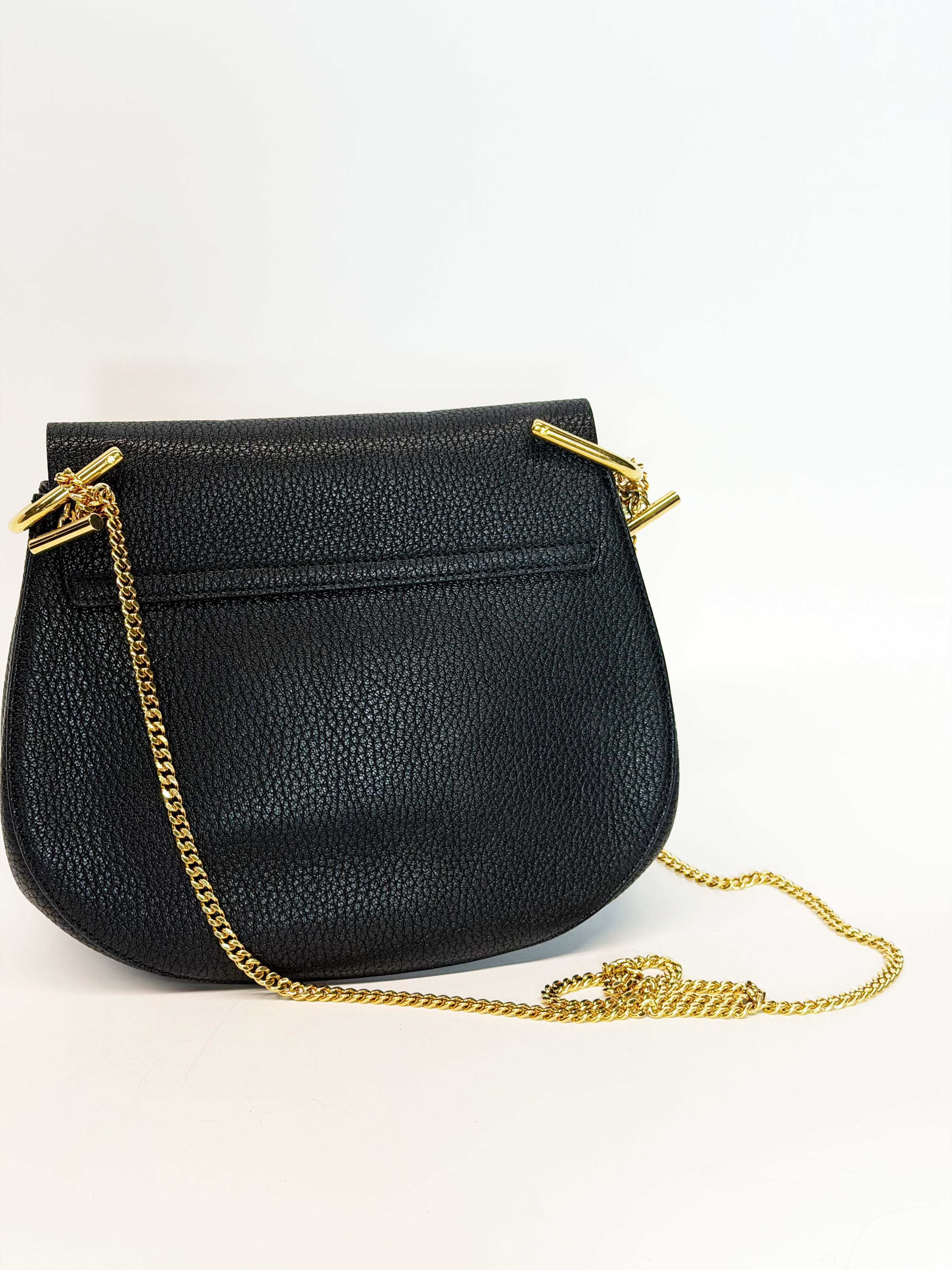 Chloé Drew Black Grained Leather Chain Shoulder Bag Gold Hardware 2015