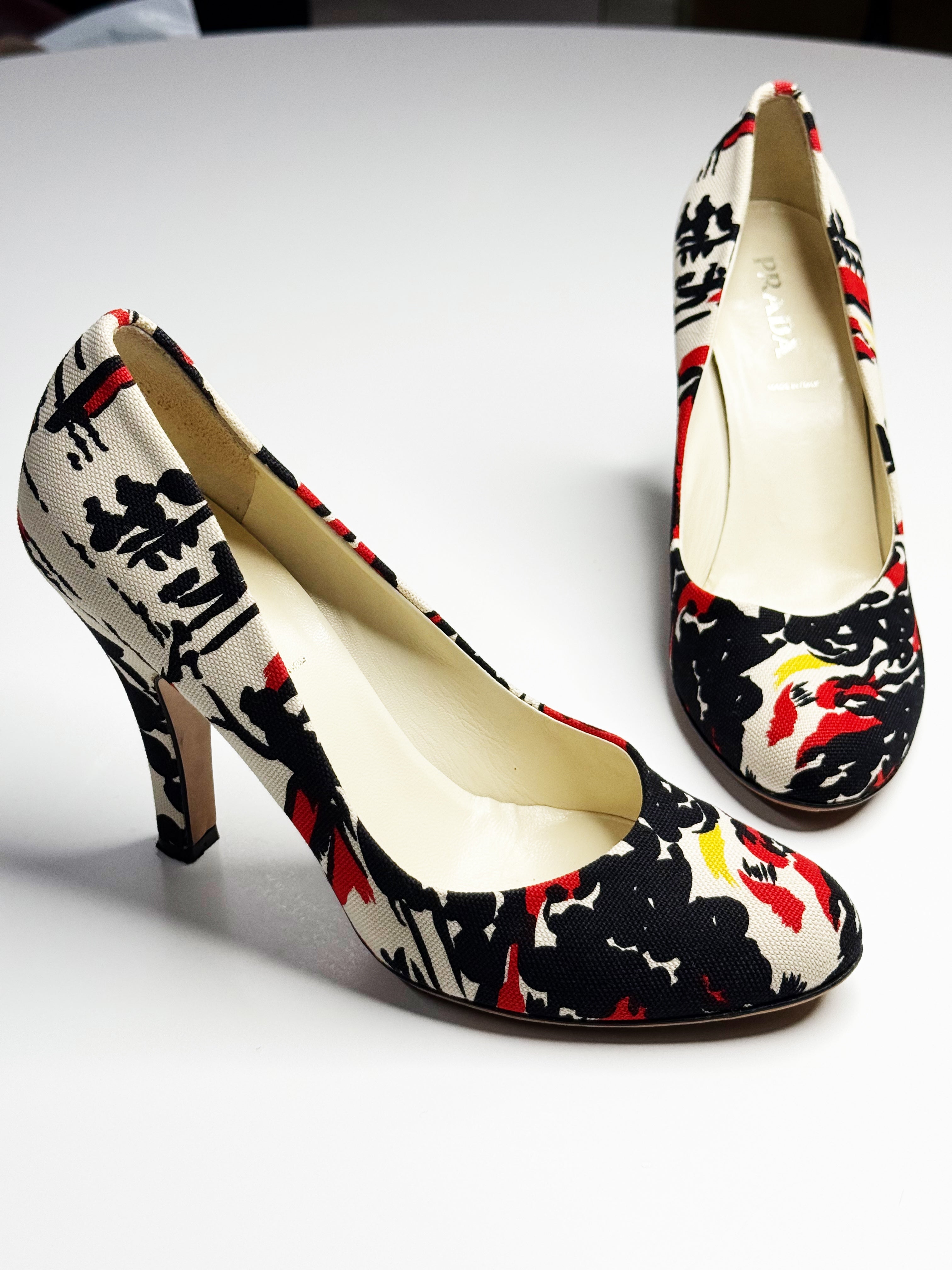 Prada Printed Canvas Pumps