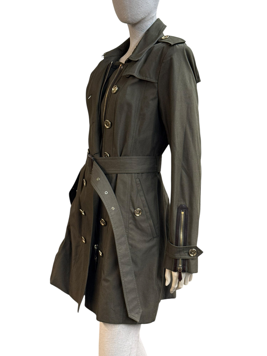 BURBERRY PRORSUM Olive Green Double-Breasted Trench Coat - EU 42