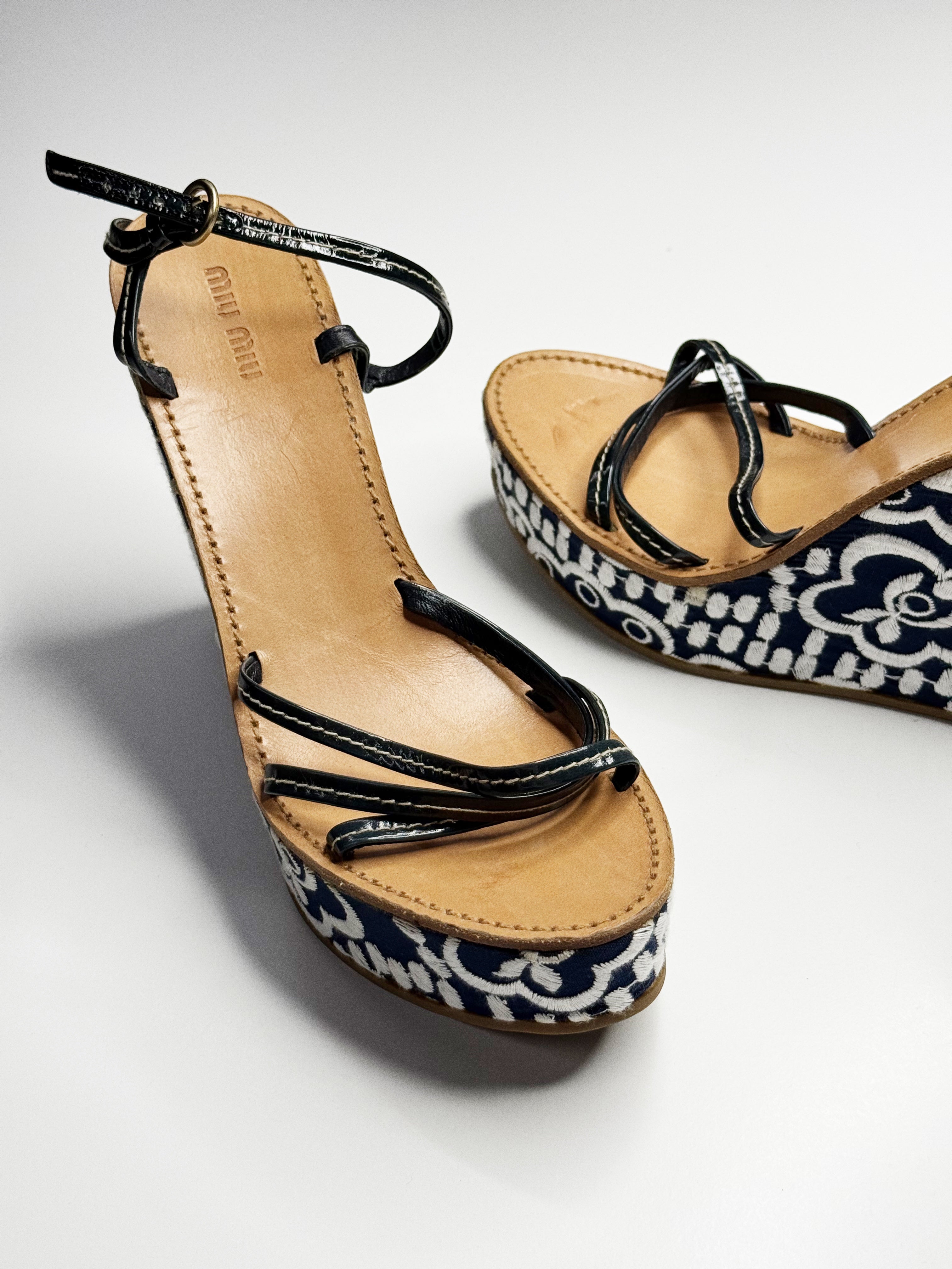 Miu Miu Embroidered Wedge Sandals