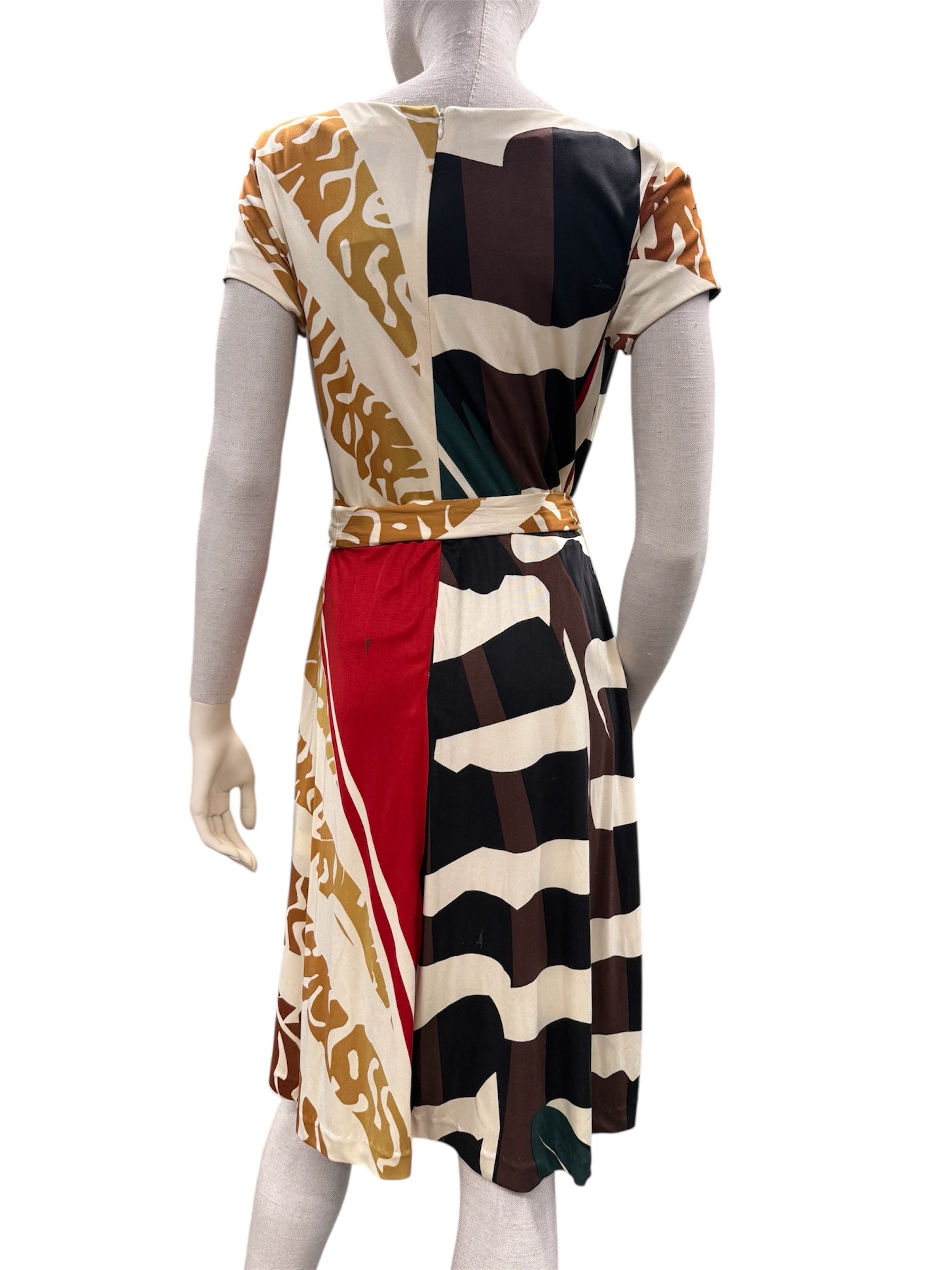 ISSA London Long-Sleeve Silk Dress – Green & Brown Graphic Print