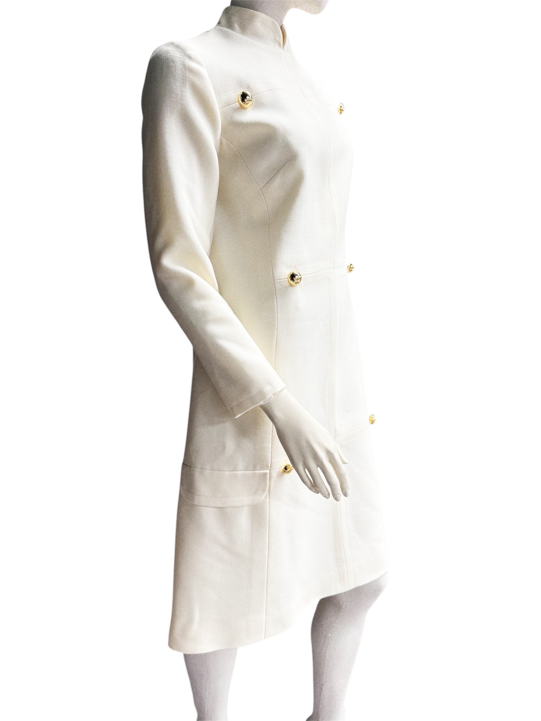 Vintage ALGО White A-Line Dress with Gold Buttons