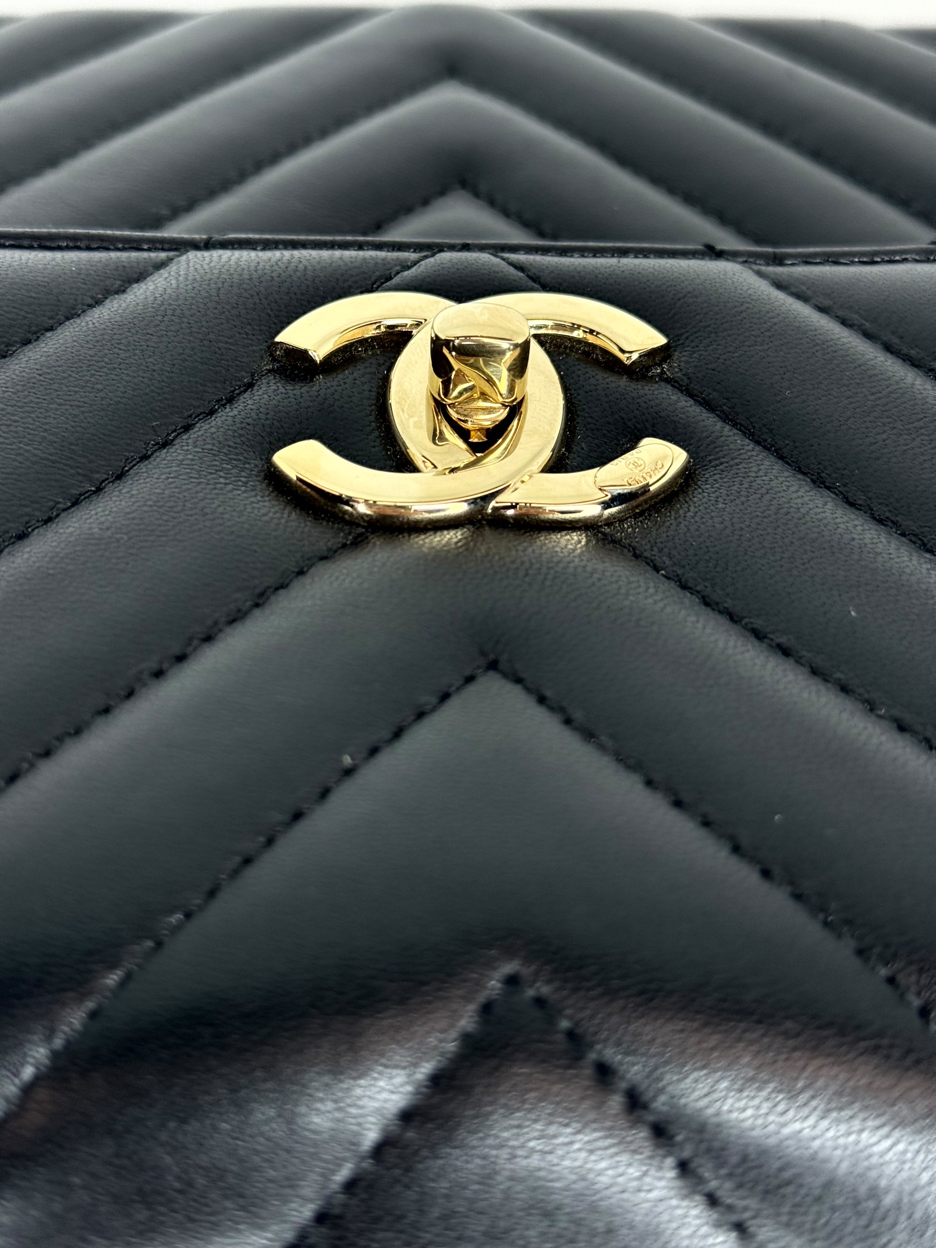 Chanel Chevron Caviar Top Handle Bag — Black Lambskin, Gold Hardware