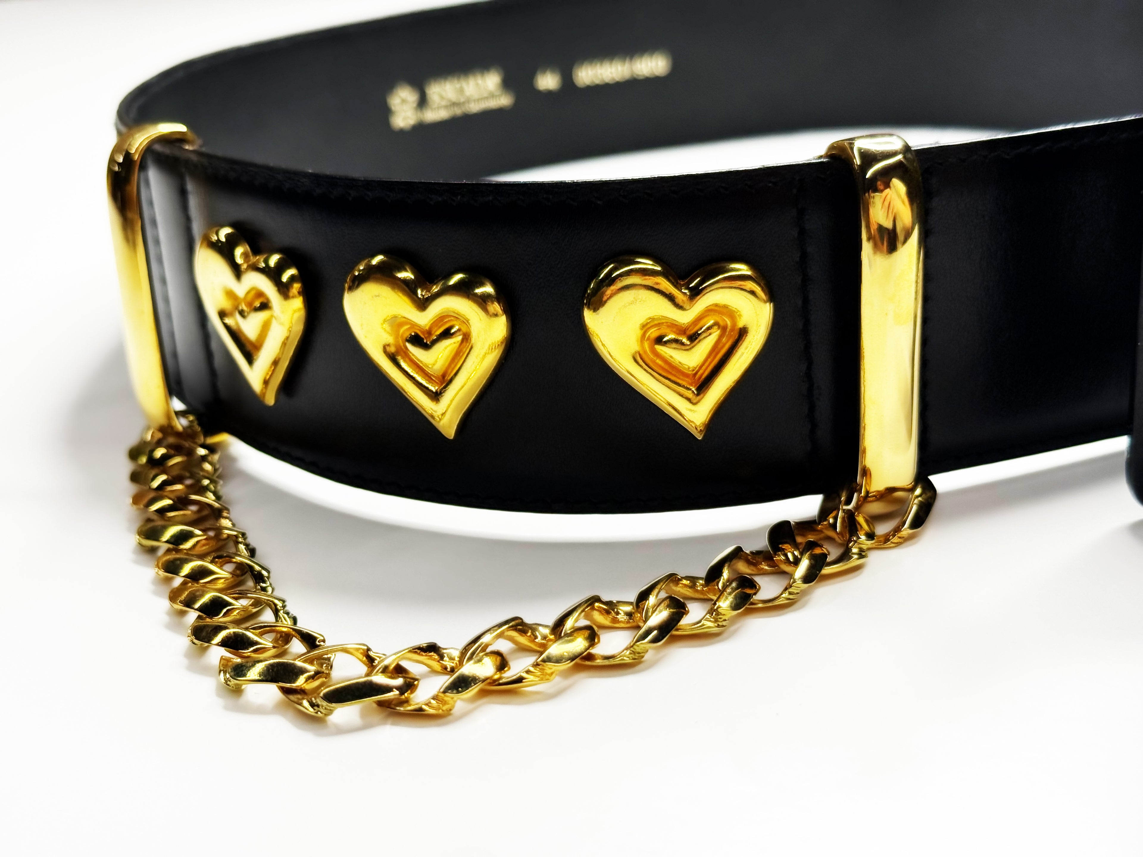 Escada Vintage Leather Belt with Gold Hearts
