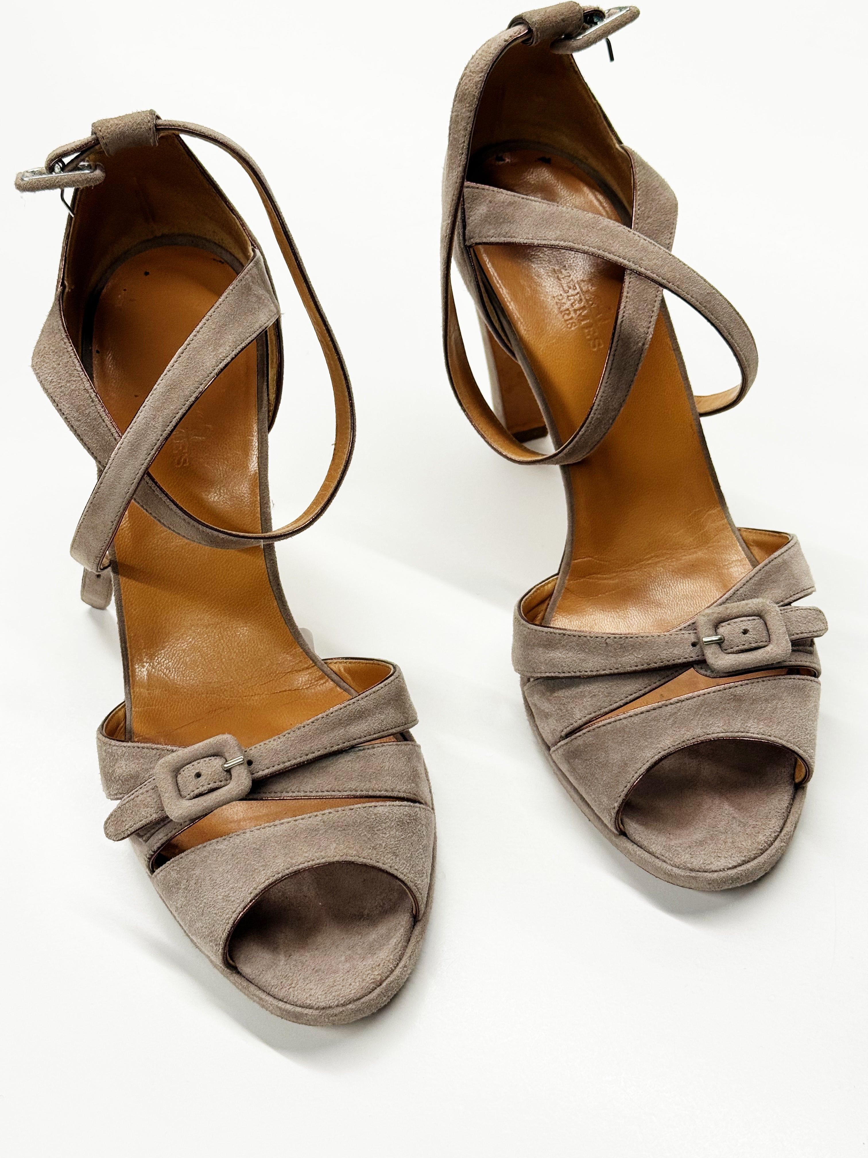 Hermès Suede Heeled Sandals