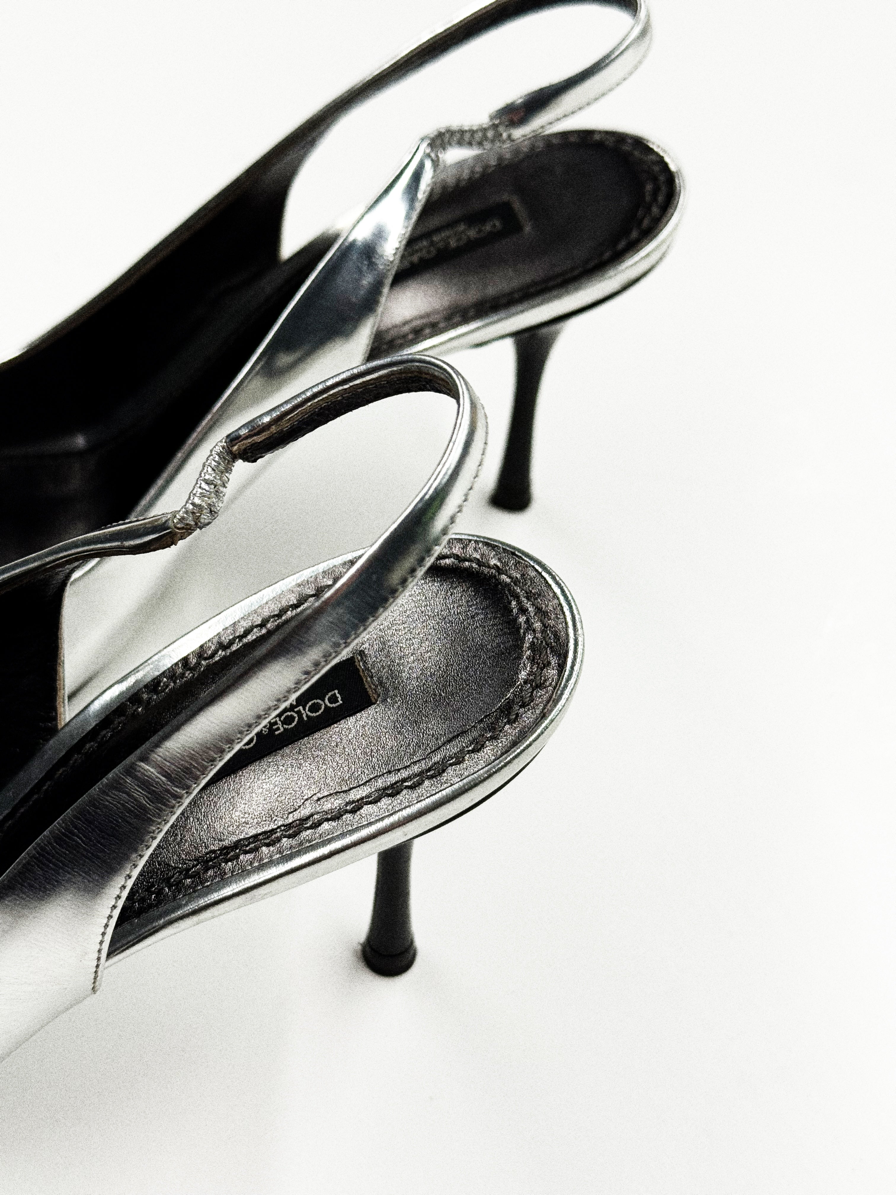 Dolce & Gabbana Silver & Black Slingback Heels