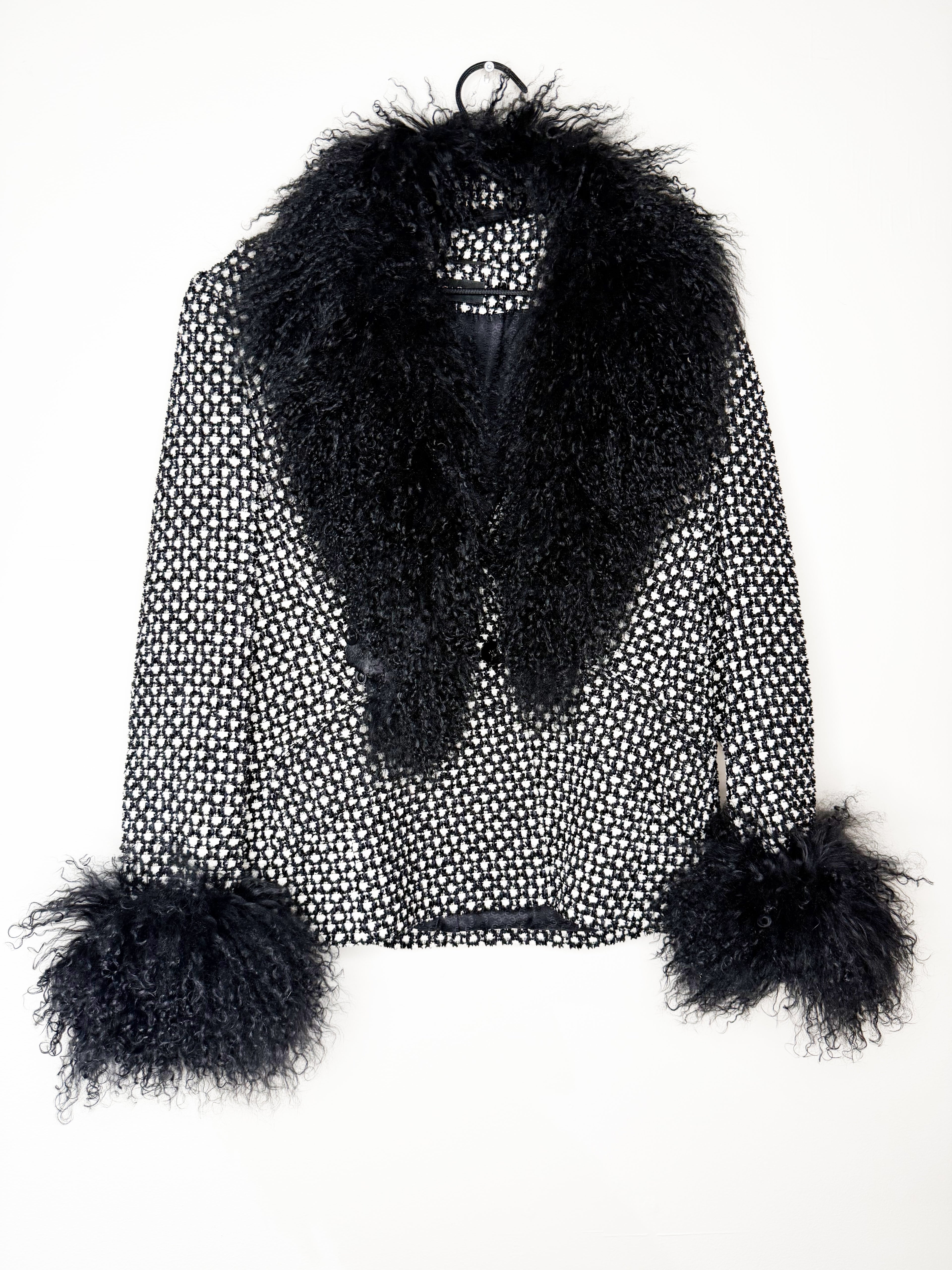 Escada Tweed Jacket & Skirt Set with Fur Details