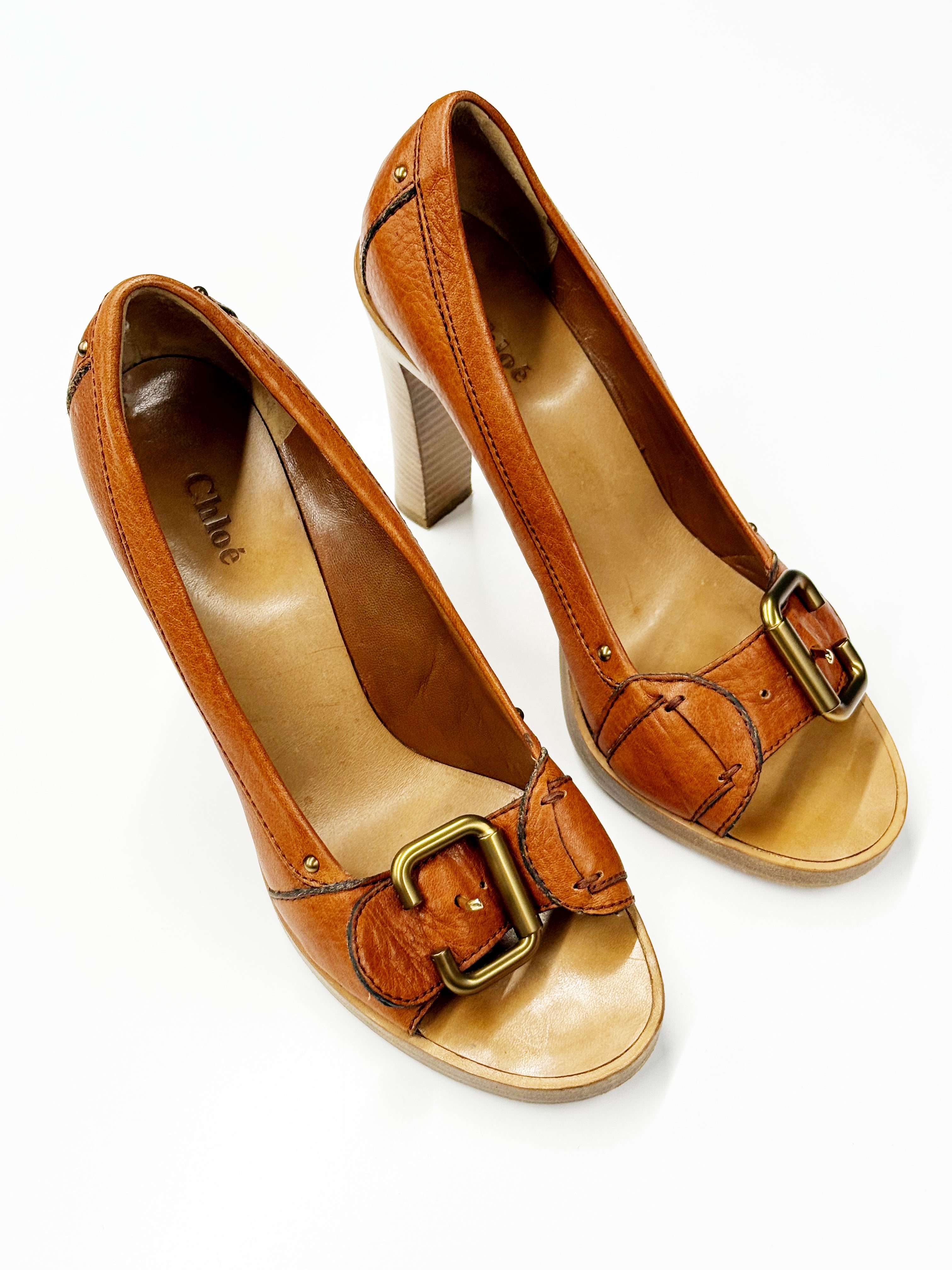 Chloé Tan Peep-Toe Heels