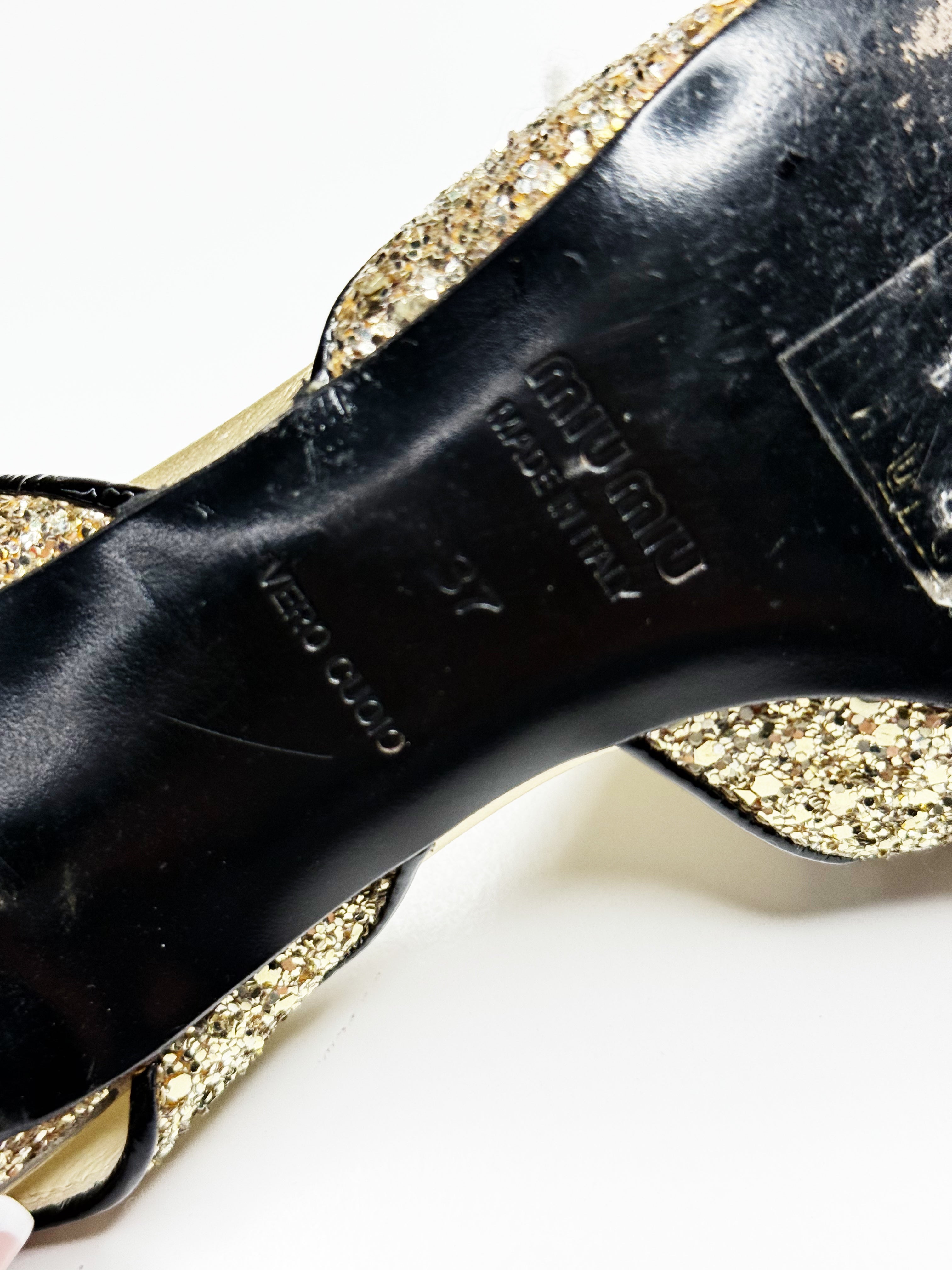 Miu Miu Glitter Crystal Embellished Heels