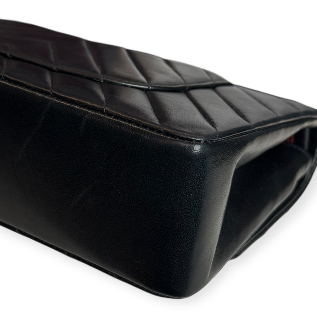 Chanel Vintage Double Flap Medium Chevron Bag — Black Lambskin, 24K