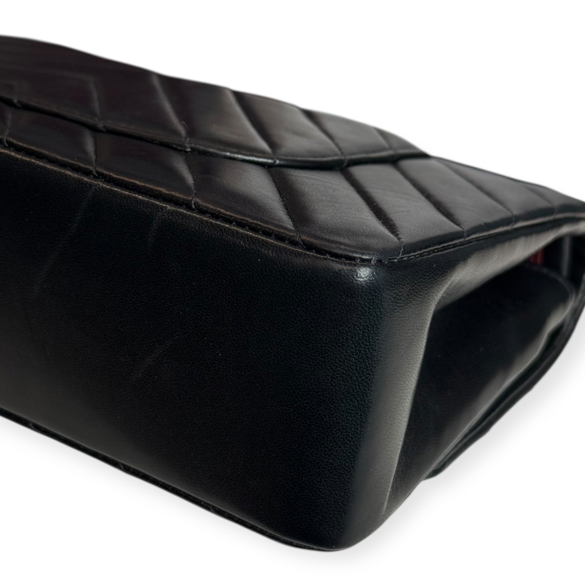 Chanel Vintage Double Flap Medium Chevron Bag — Black Lambskin, 24K