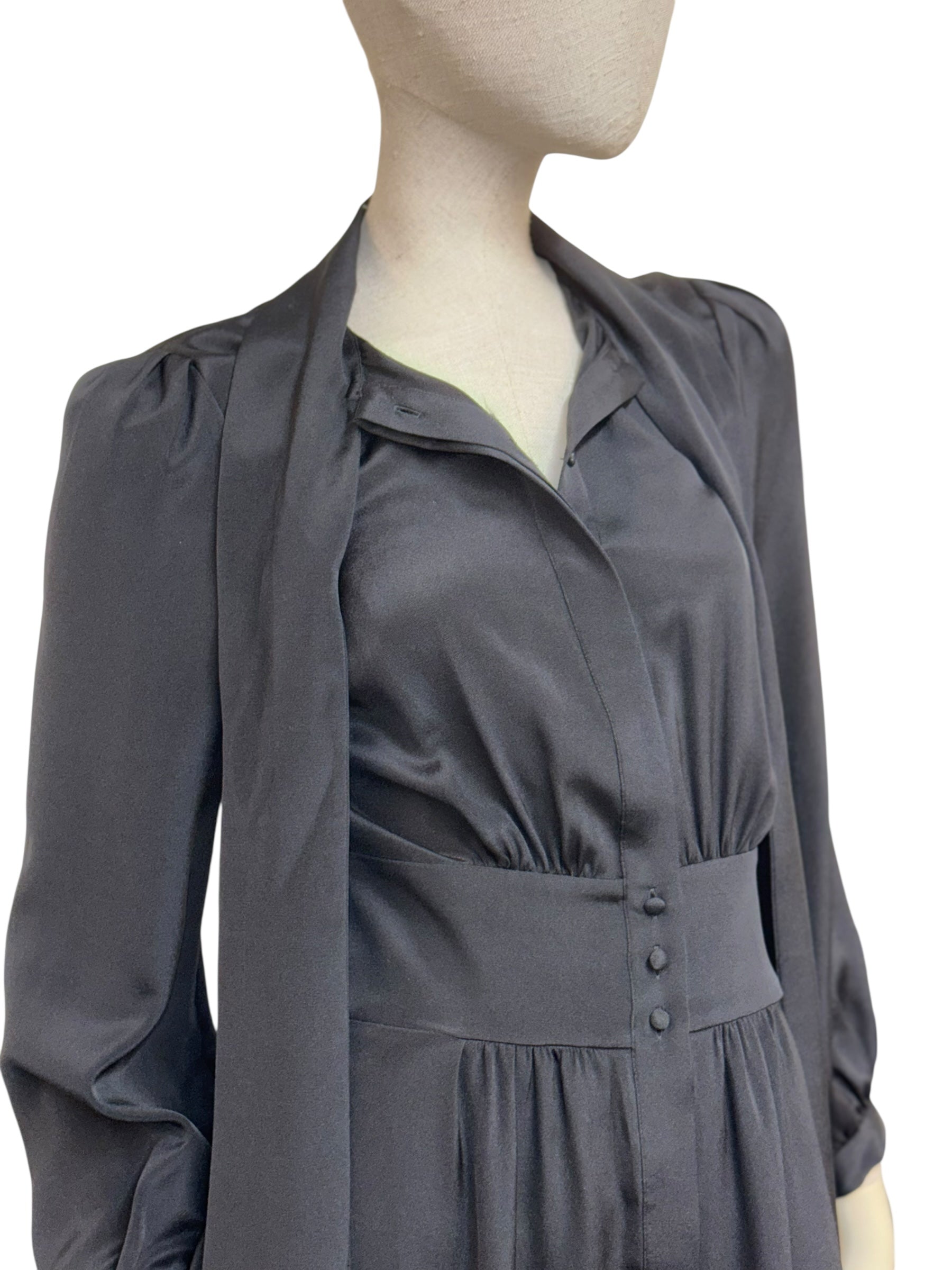 Cavour Silk Tie-Neck Dress - XS