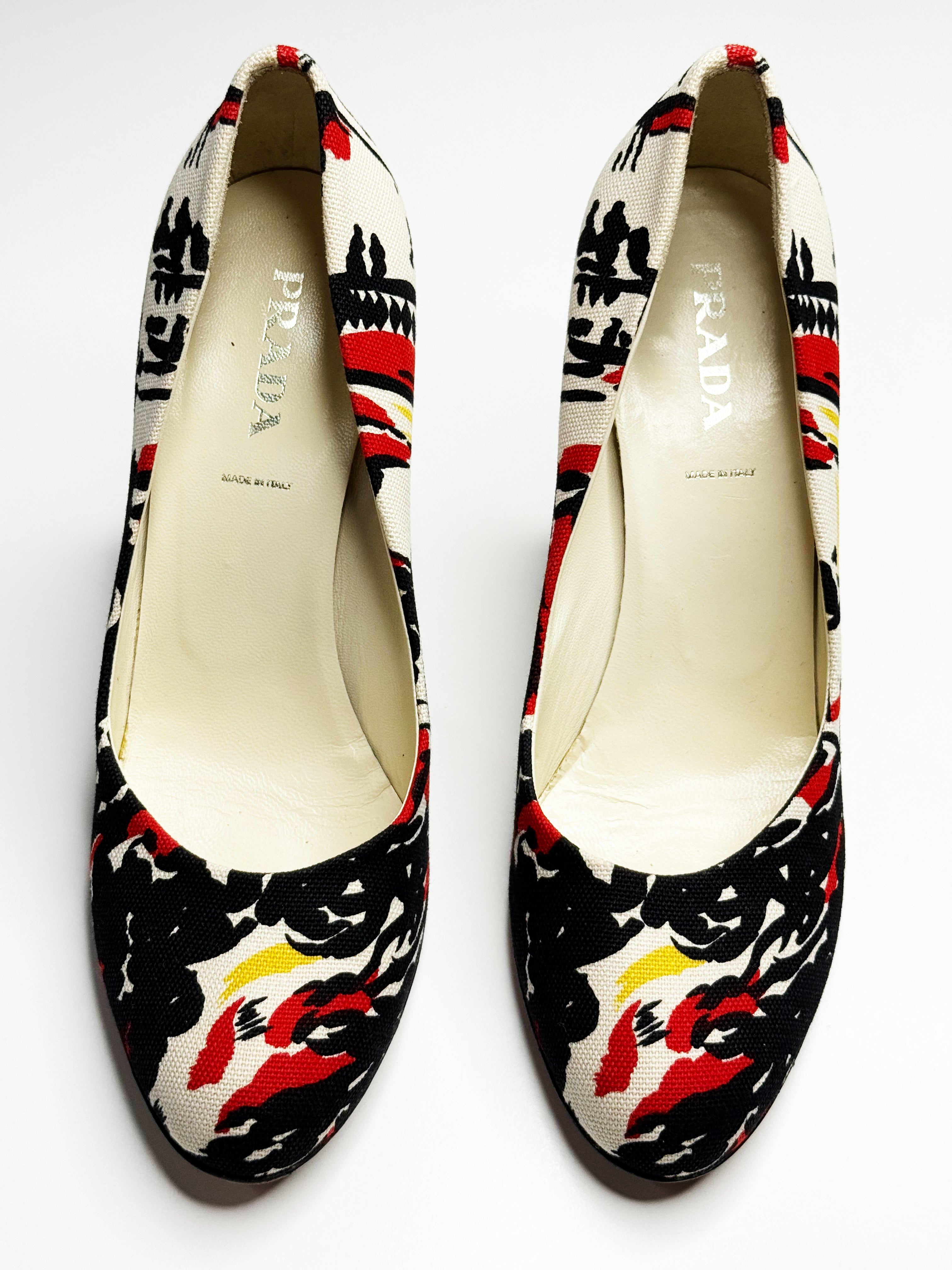 Prada Printed Canvas Pumps