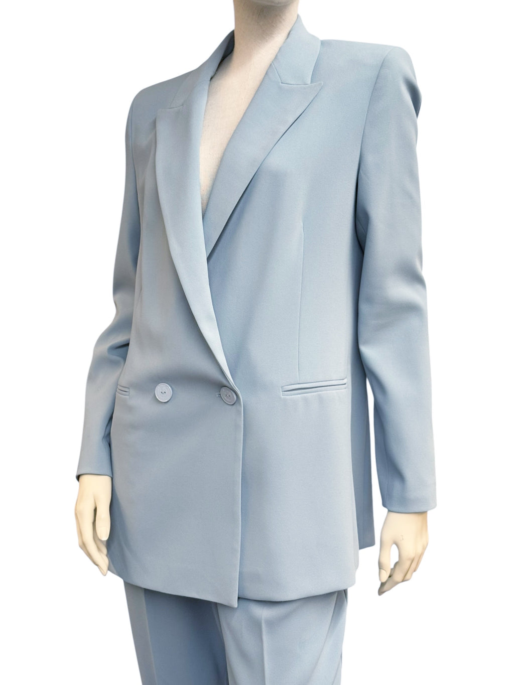 Pinko Light Blue Crepe Suit – Double-Breasted Blazer & High-Waisted Pants