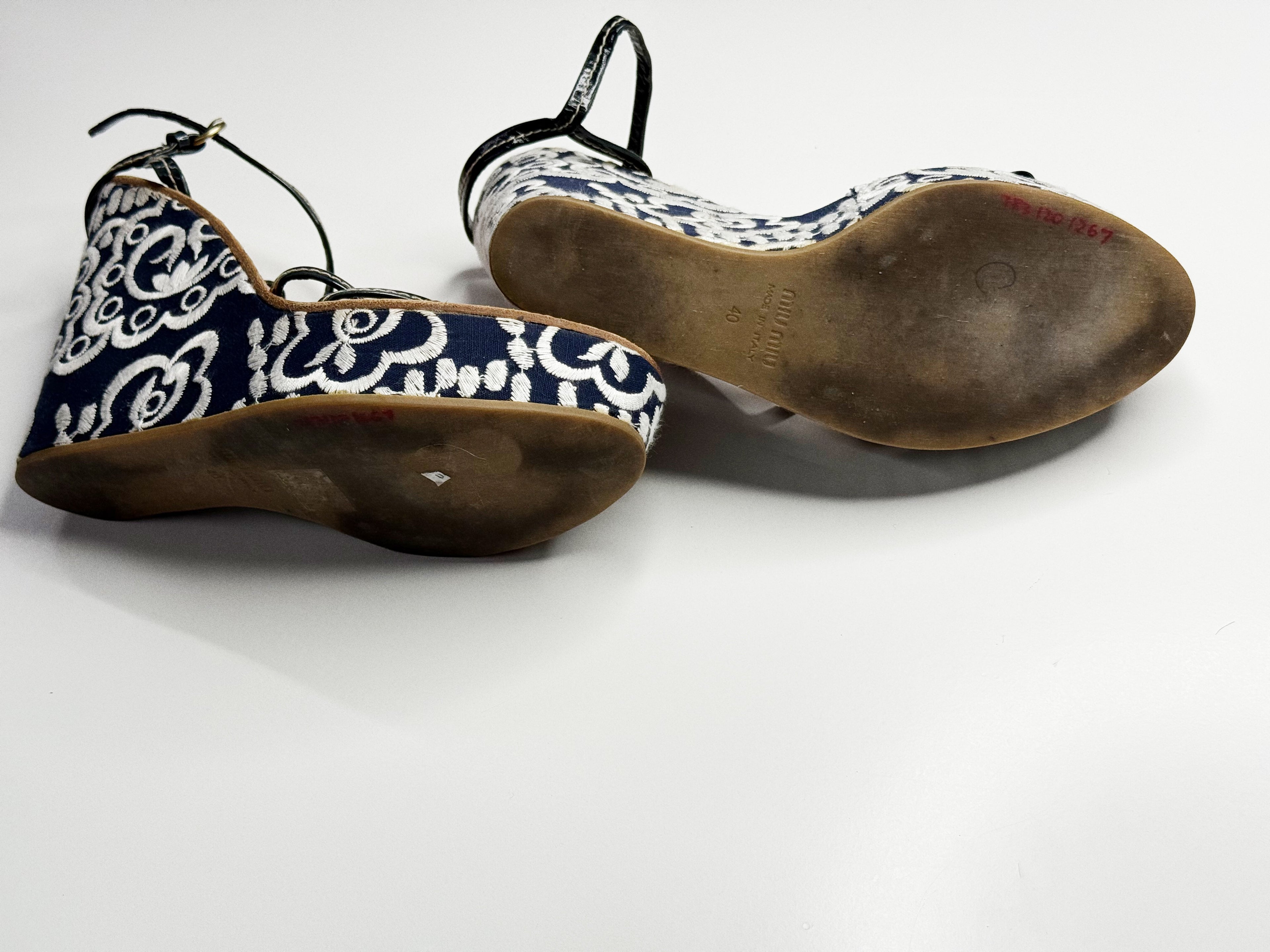 Miu Miu Embroidered Wedge Sandals